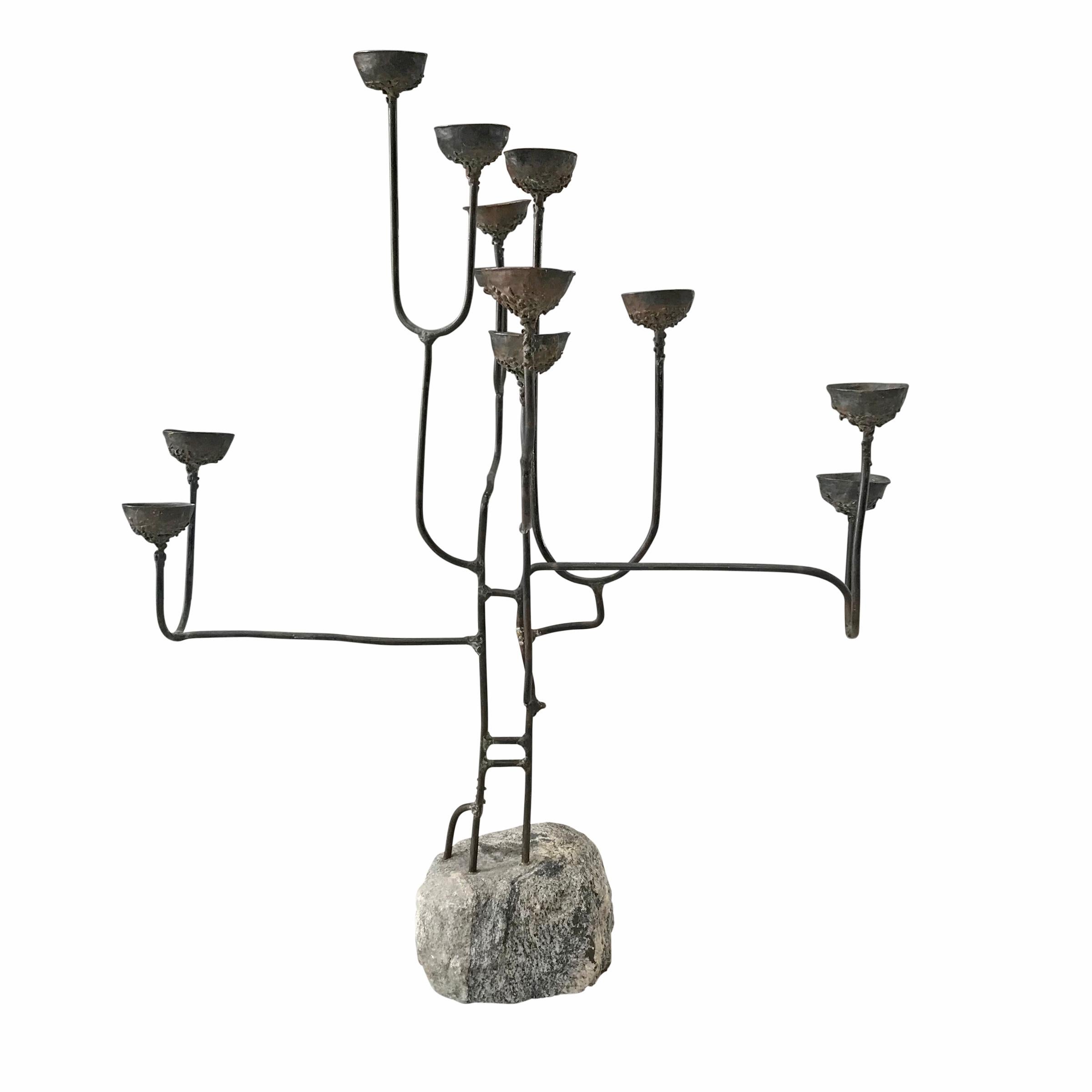 1960s Brutalist Bronze Candelabra