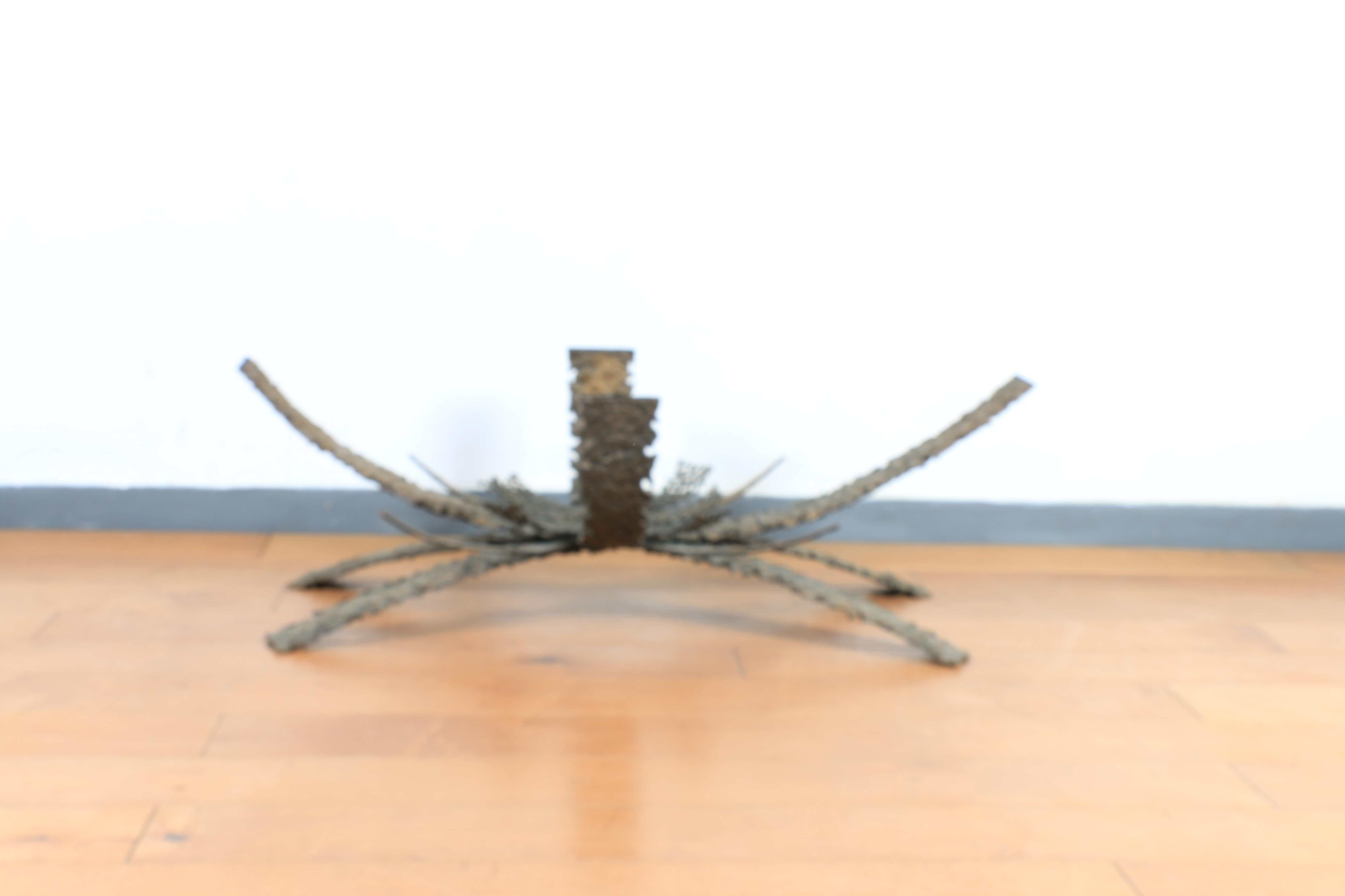 1960s Brutalist bronze coffee table by Daniel Gluck. This bronze coffee table is very heavy on the base and glass. Everything on this table is perfect and has no imperfections. Beautifully made bronze brutalist base.