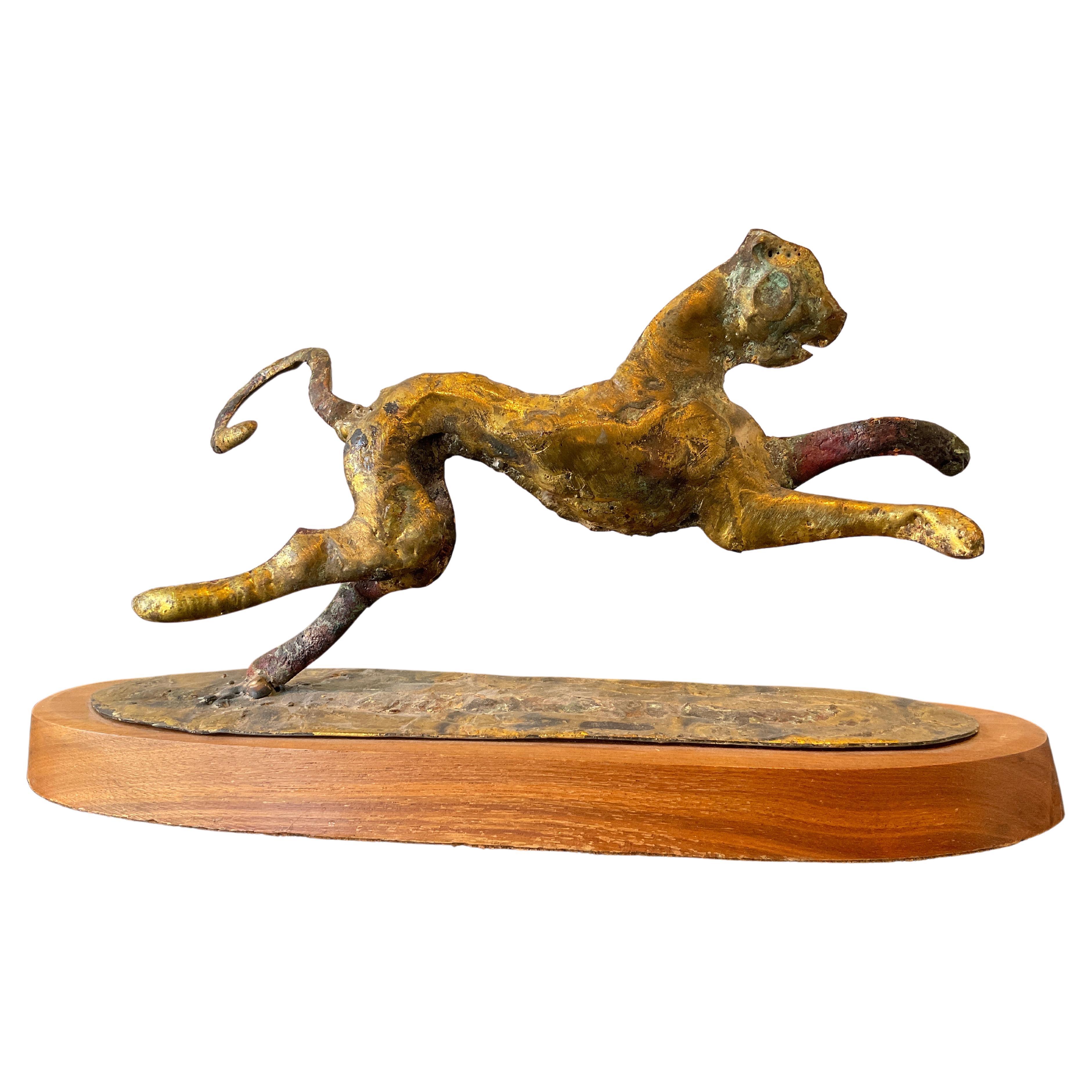 1960s Brutalist Bronze Panther Sculpture  For Sale
