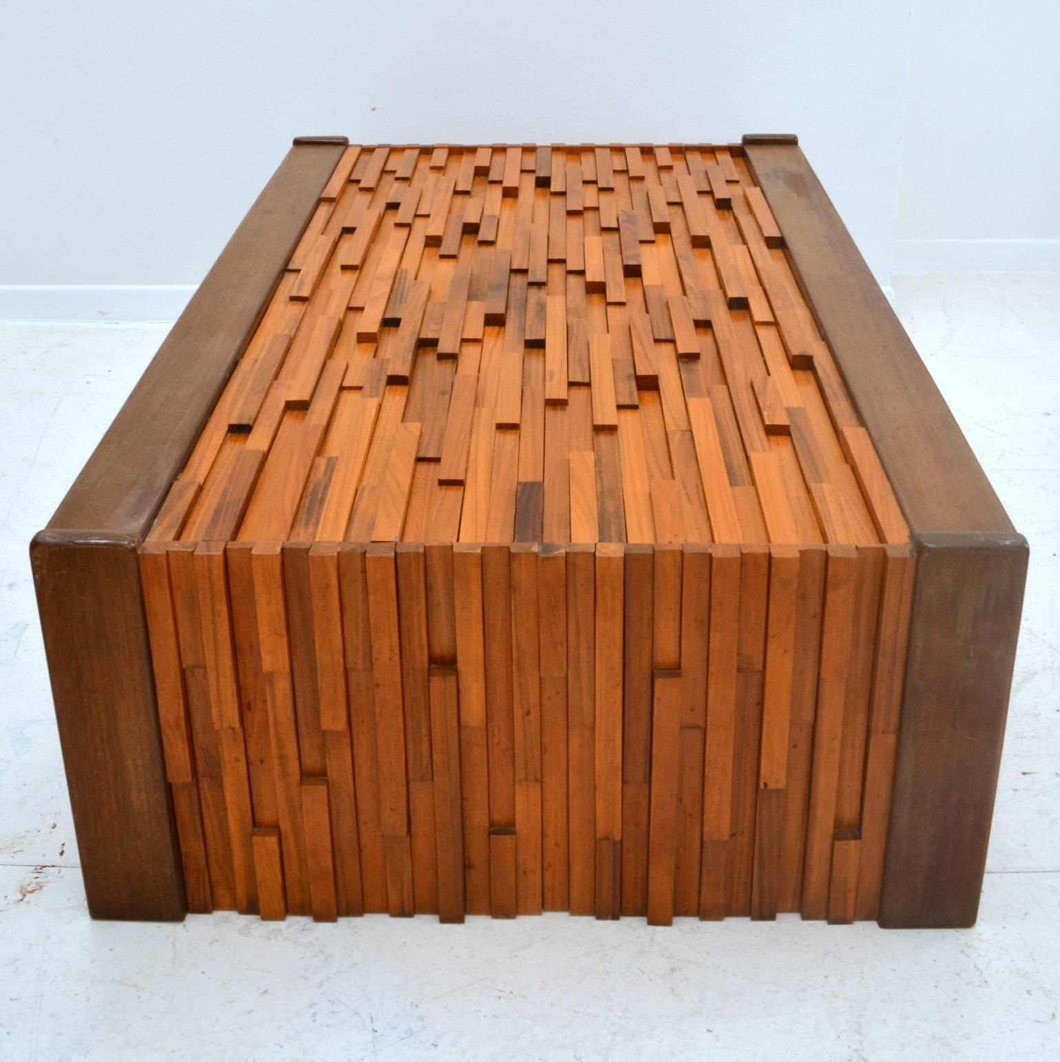 Brutalist Coffee Table Hardwood Relief by Percival Lafer Brasil