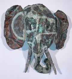 1960s, Brutalist Copper Elephant Wall Sculpture, Signed Rhoda Howard