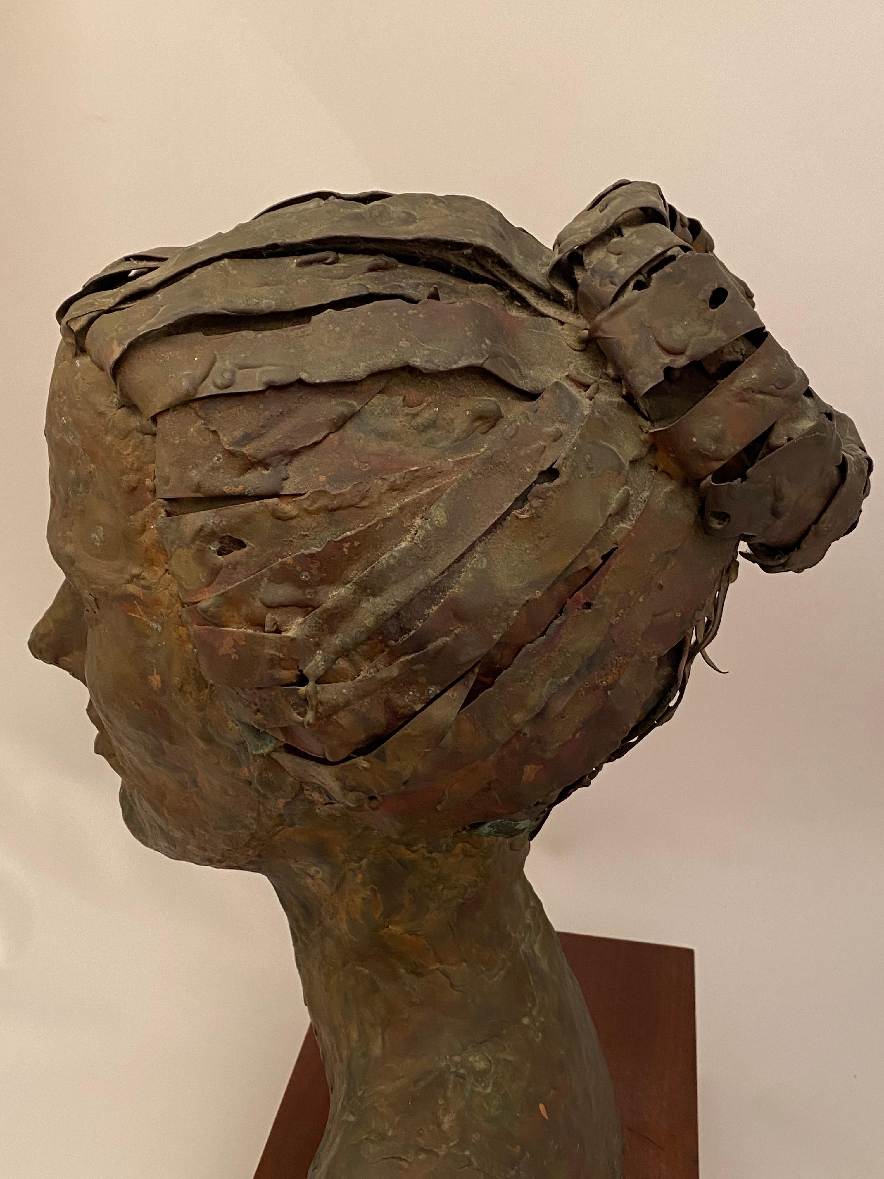 1960s Brutalist Copper Female Portrait Bust 3