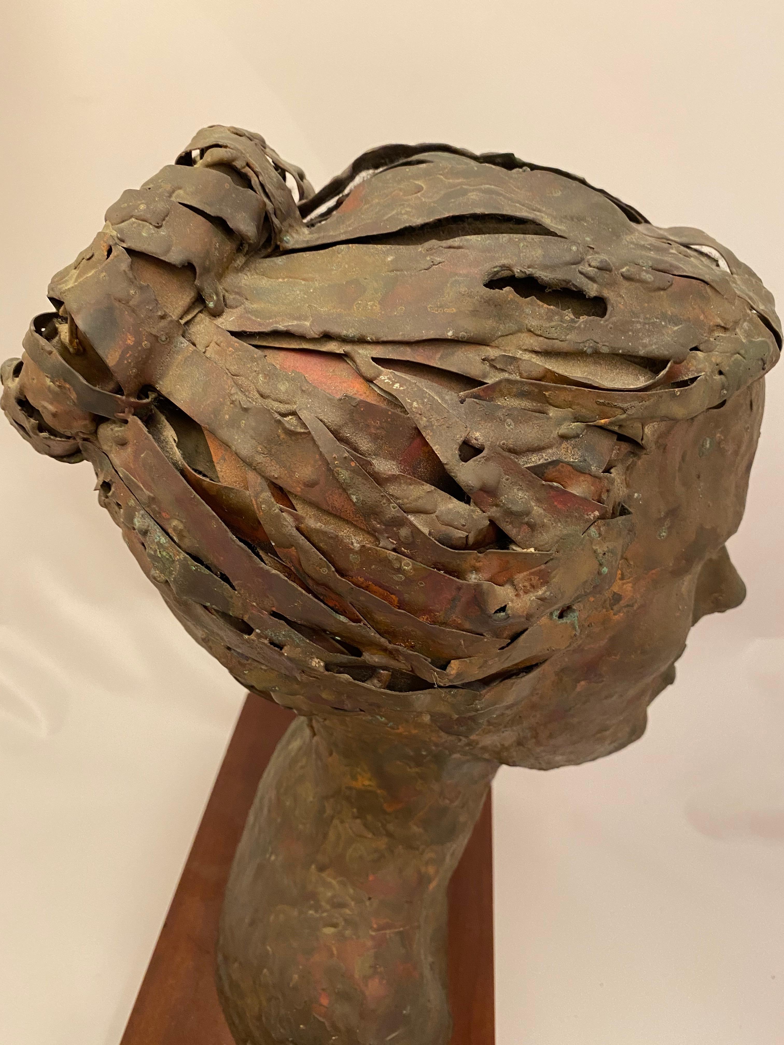 1960s Brutalist Copper Female Portrait Bust 4