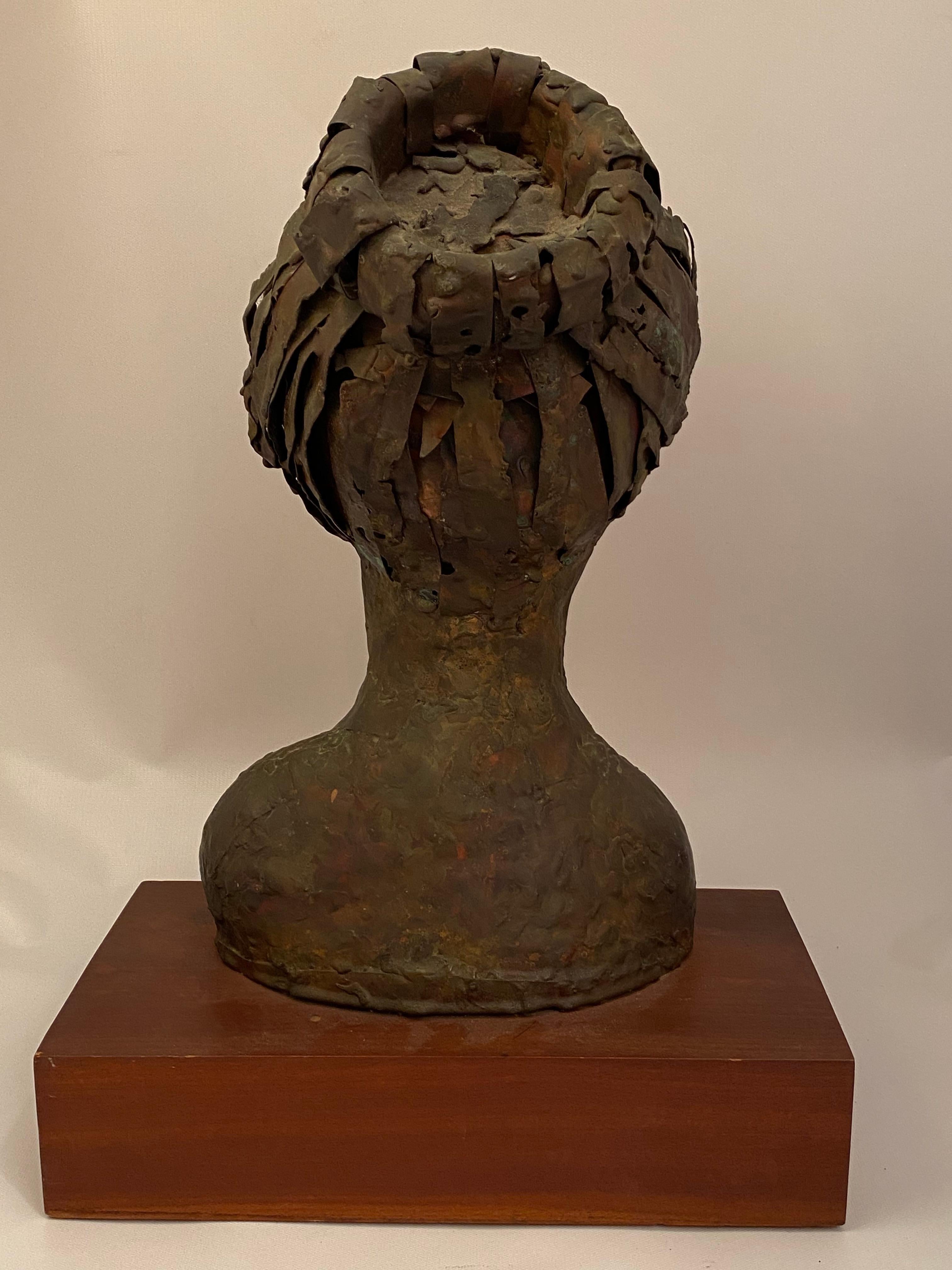 Mid-Century Modern 1960s Brutalist Copper Female Portrait Bust
