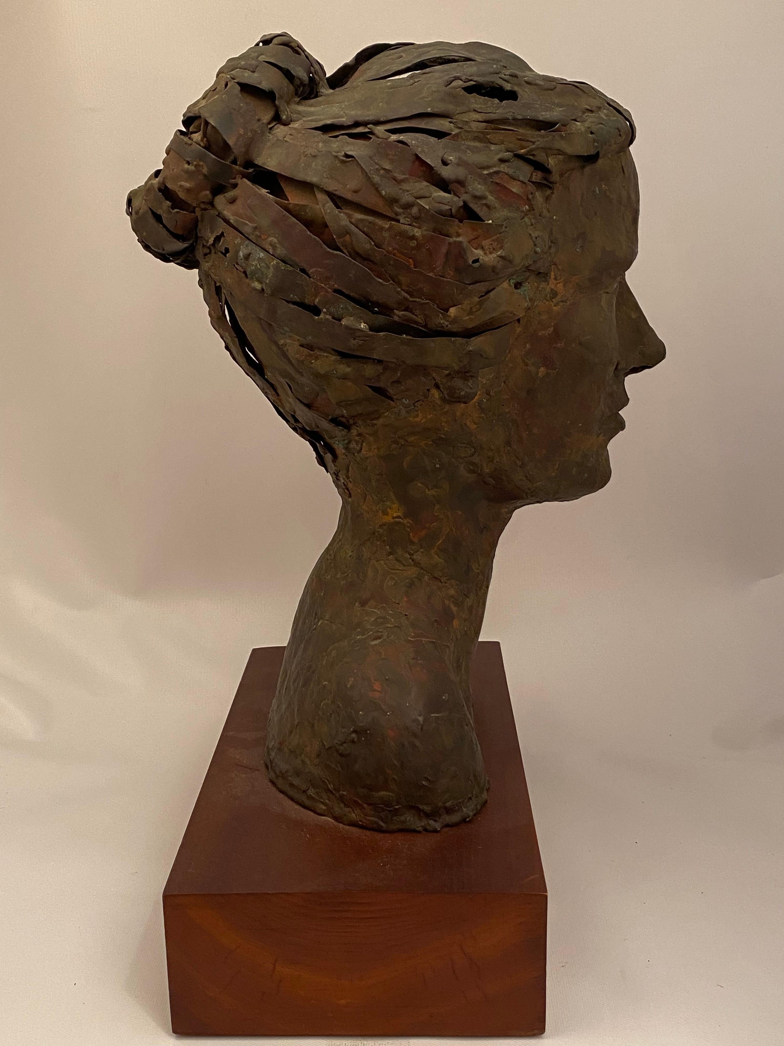 American 1960s Brutalist Copper Female Portrait Bust