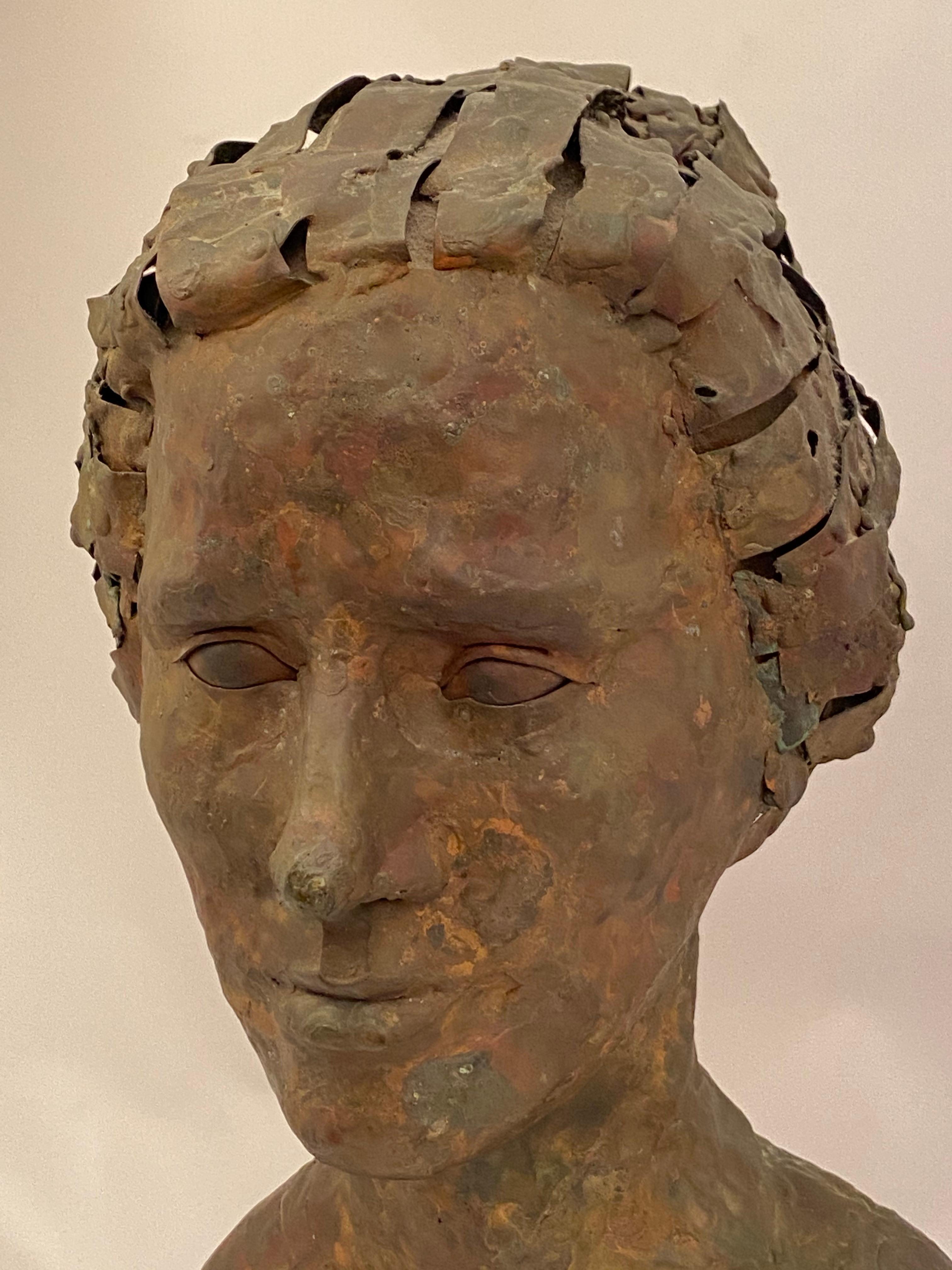 Hand-Crafted 1960s Brutalist Copper Female Portrait Bust