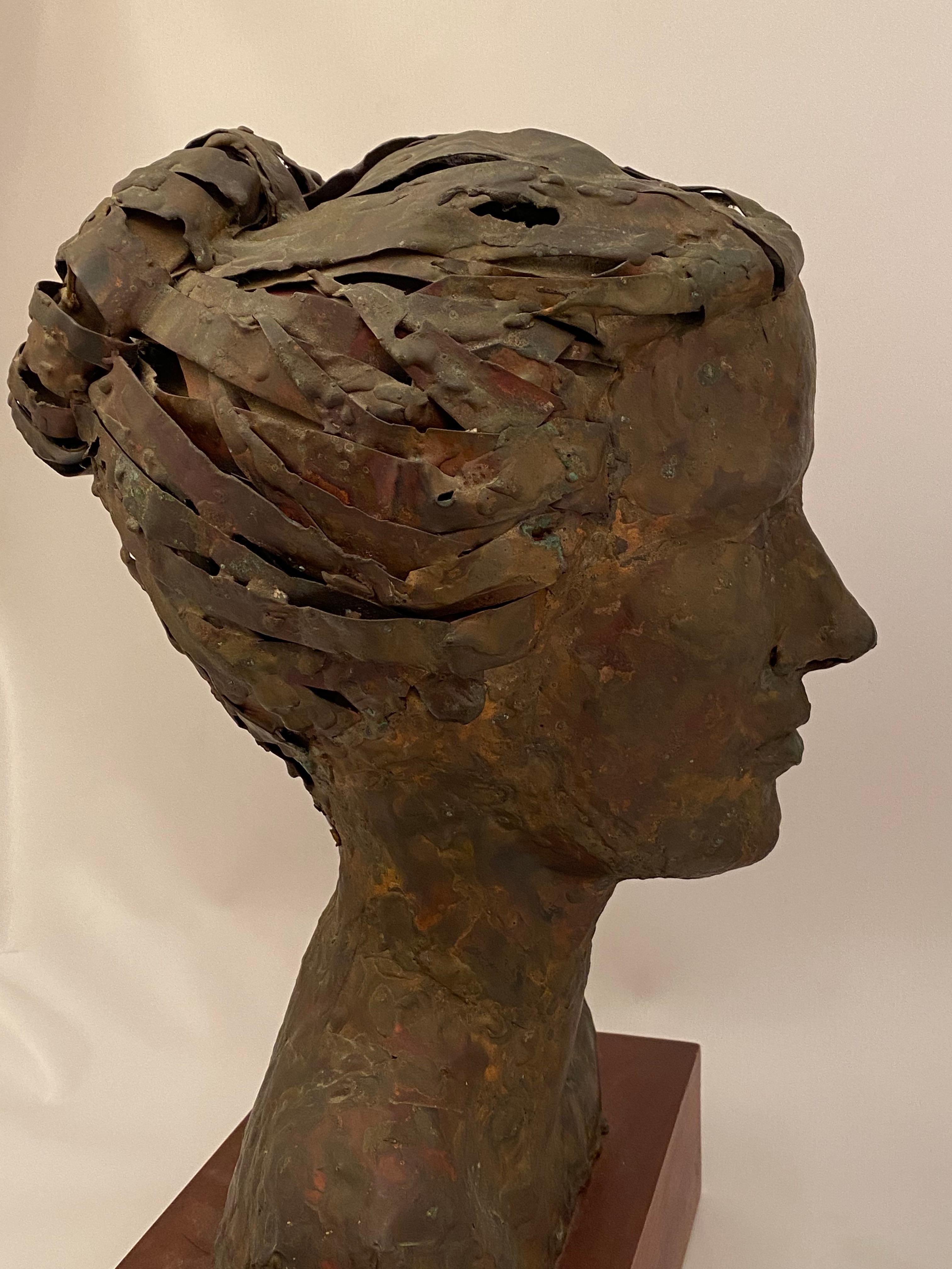 Mid-20th Century 1960s Brutalist Copper Female Portrait Bust