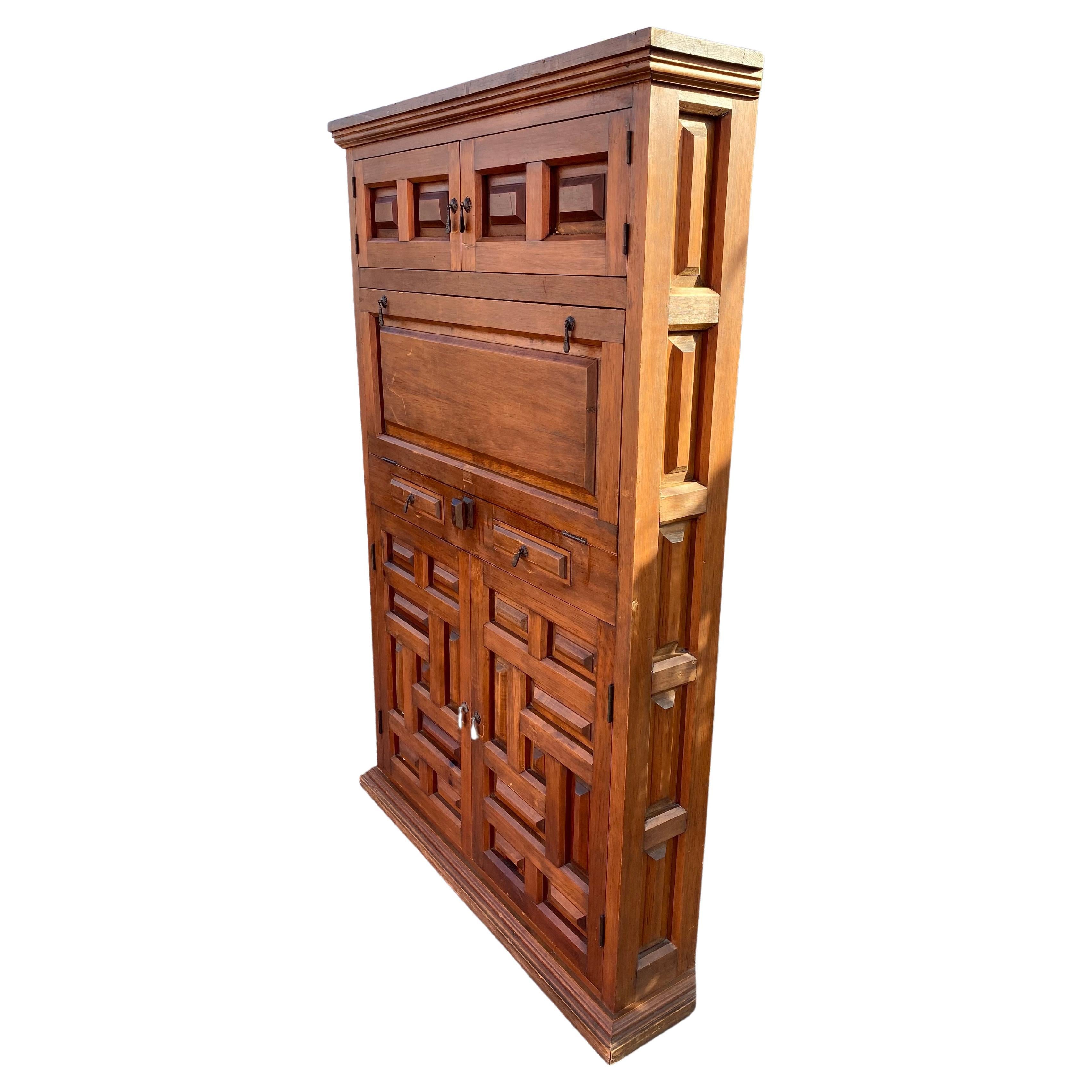 19th Century Spanish Baroque Corner Sideboard Storage Cabinet For Sale