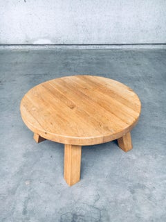 1960's Brutalist Design Round Oak Coffee Table