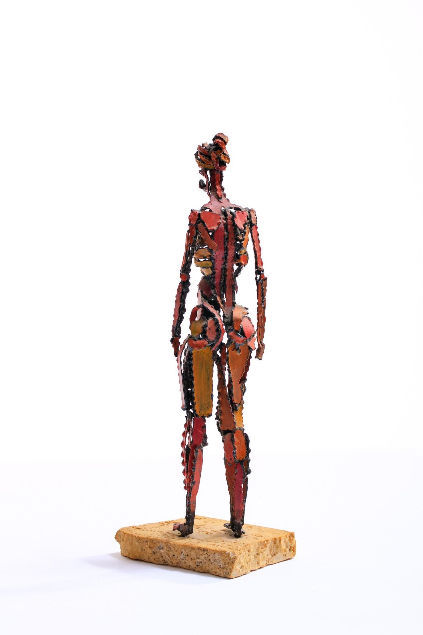 1960s Brutalist Female Nude Sculpture of Painted Iron on Travertine Base 4
