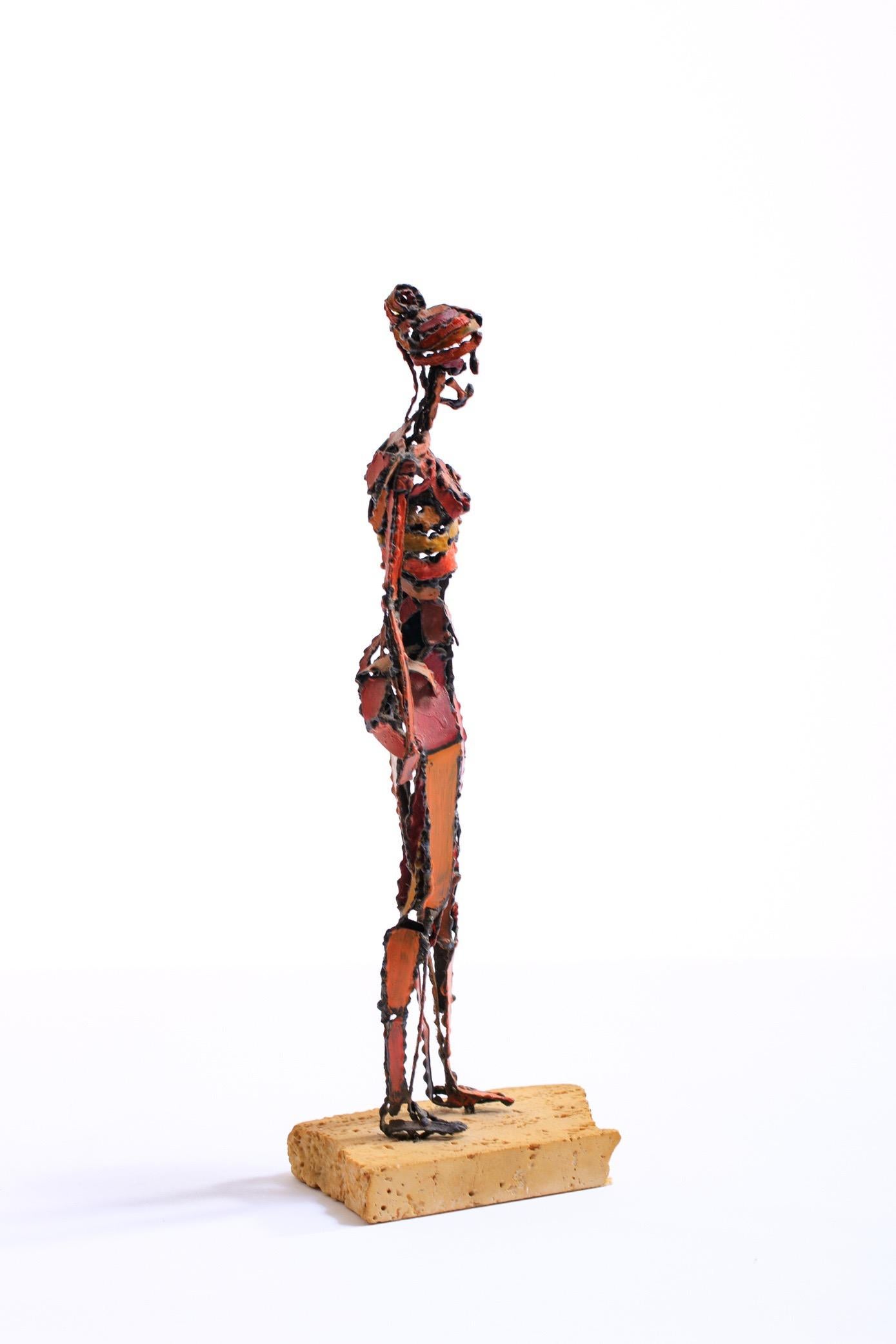 Mid-20th Century 1960s Brutalist Female Nude Sculpture of Painted Iron on Travertine Base