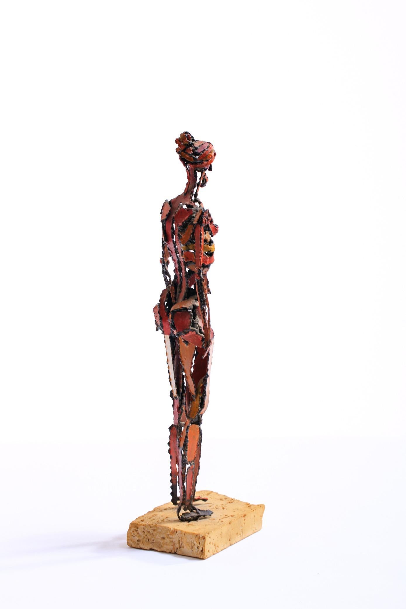 1960s Brutalist Female Nude Sculpture of Painted Iron on Travertine Base For Sale 1