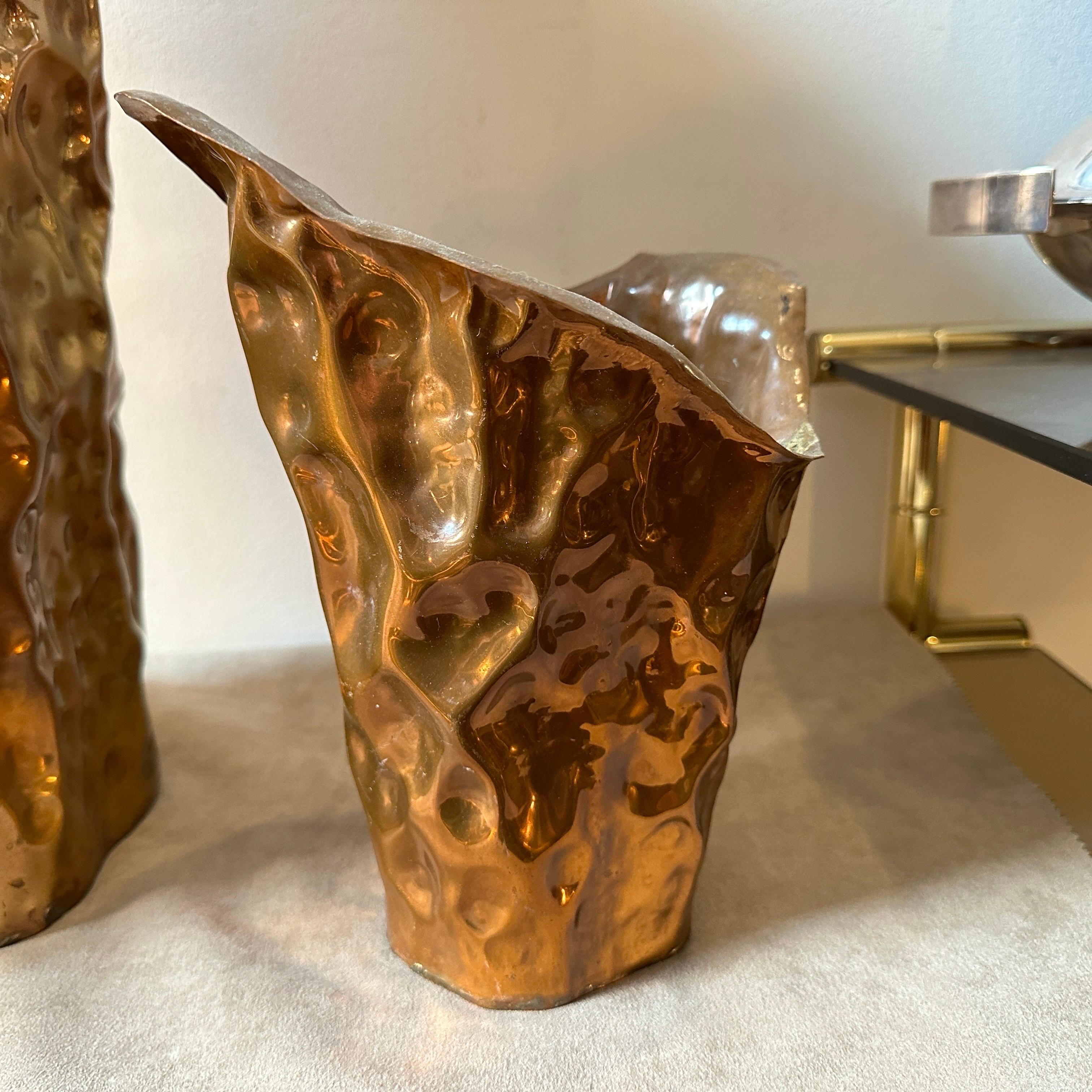 Italian 1960s Brutalist Hand-Crafted Copper Vases by Angelo Bragalini For Sale