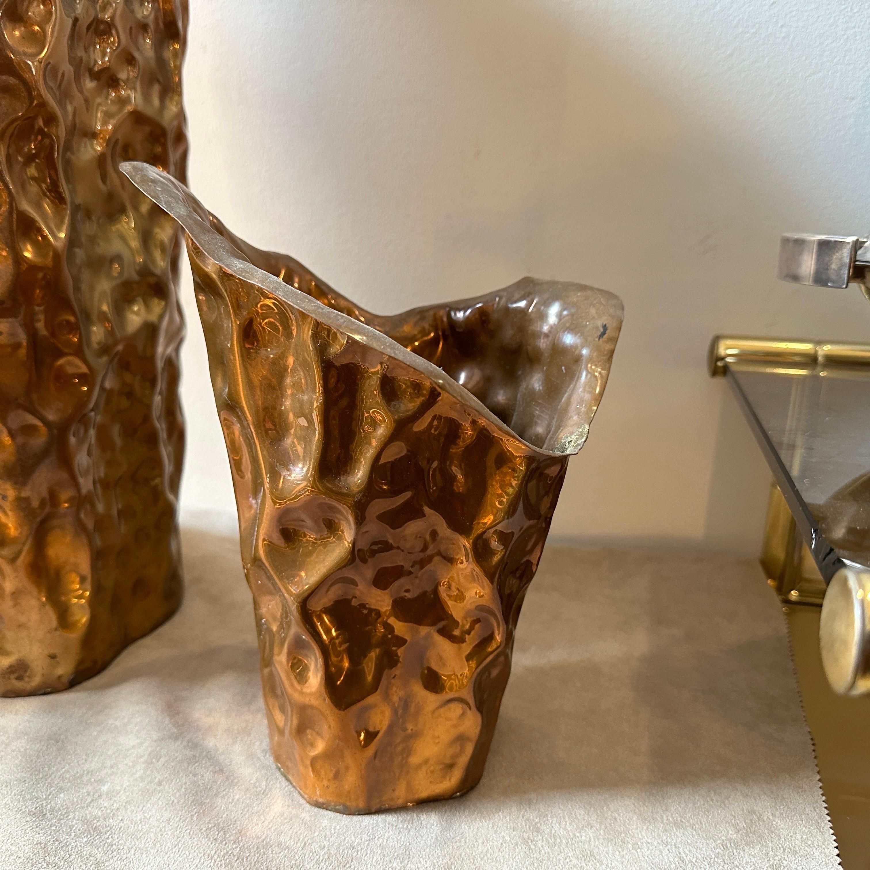 Hammered 1960s Brutalist Hand-Crafted Copper Vases by Angelo Bragalini For Sale