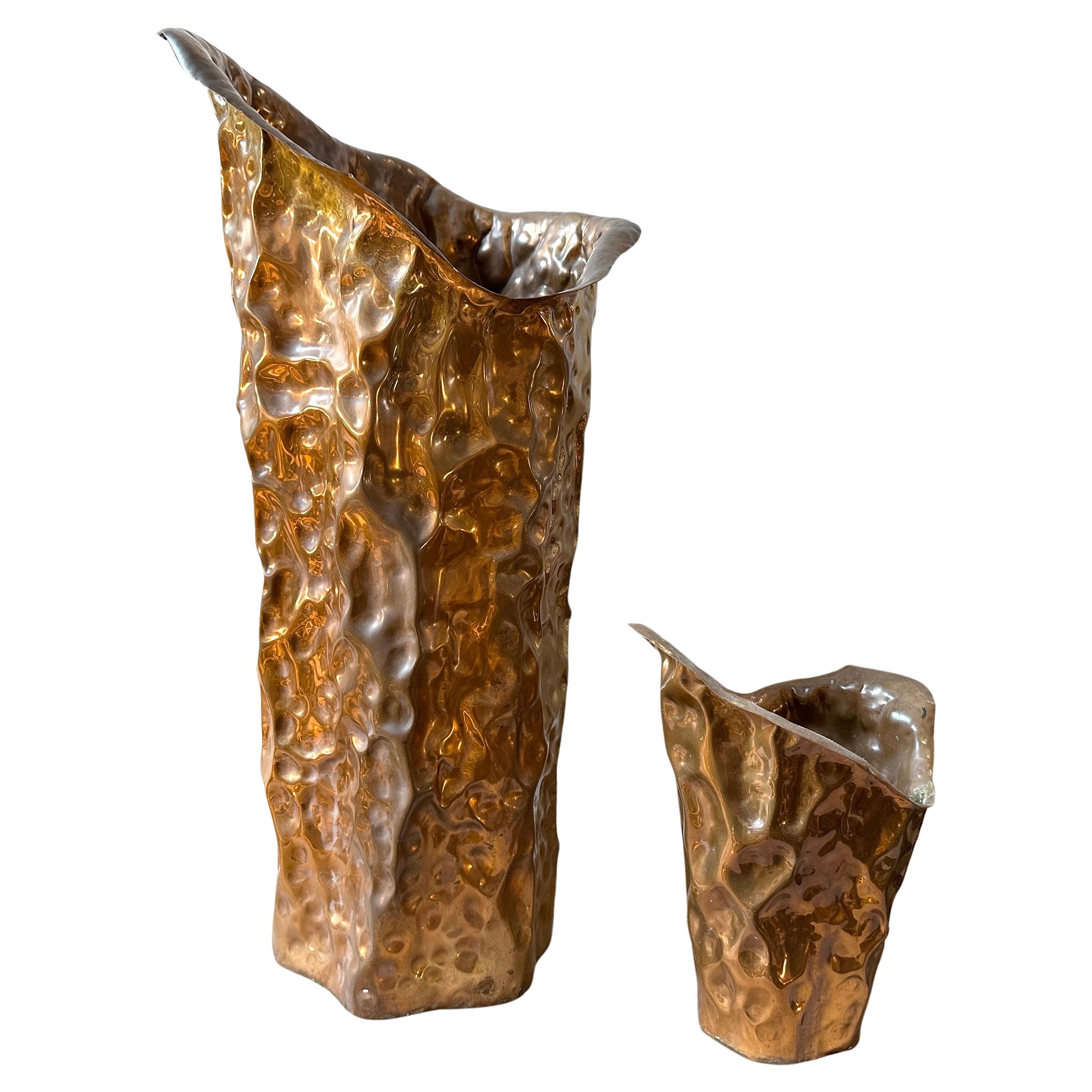 Two 1960s Brutalist Hand-Crafted Copper Vases by Angelo Bragalini