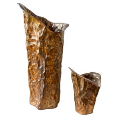 Retro 1960s Brutalist Hand-Crafted Copper Vases by Angelo Bragalini
