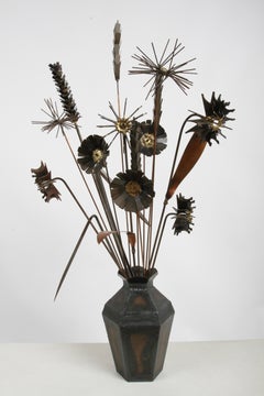 1960s Brutalist Hand-Forged Metal Still Life Flower Sculpture by Bob Schmitz