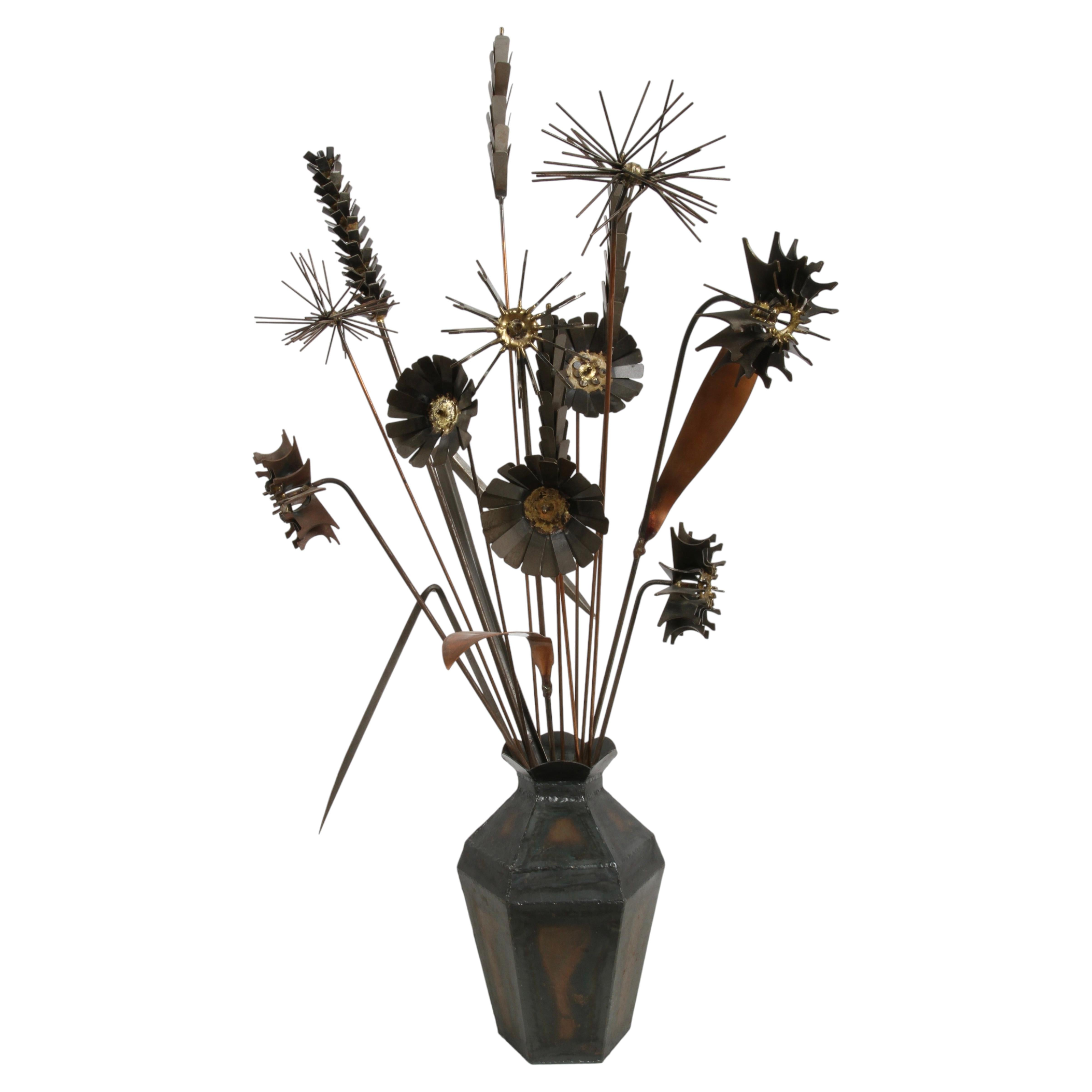 1960s Brutalist Hand-Forged Metal Still Life Flower Sculpture by Bob Schmitz