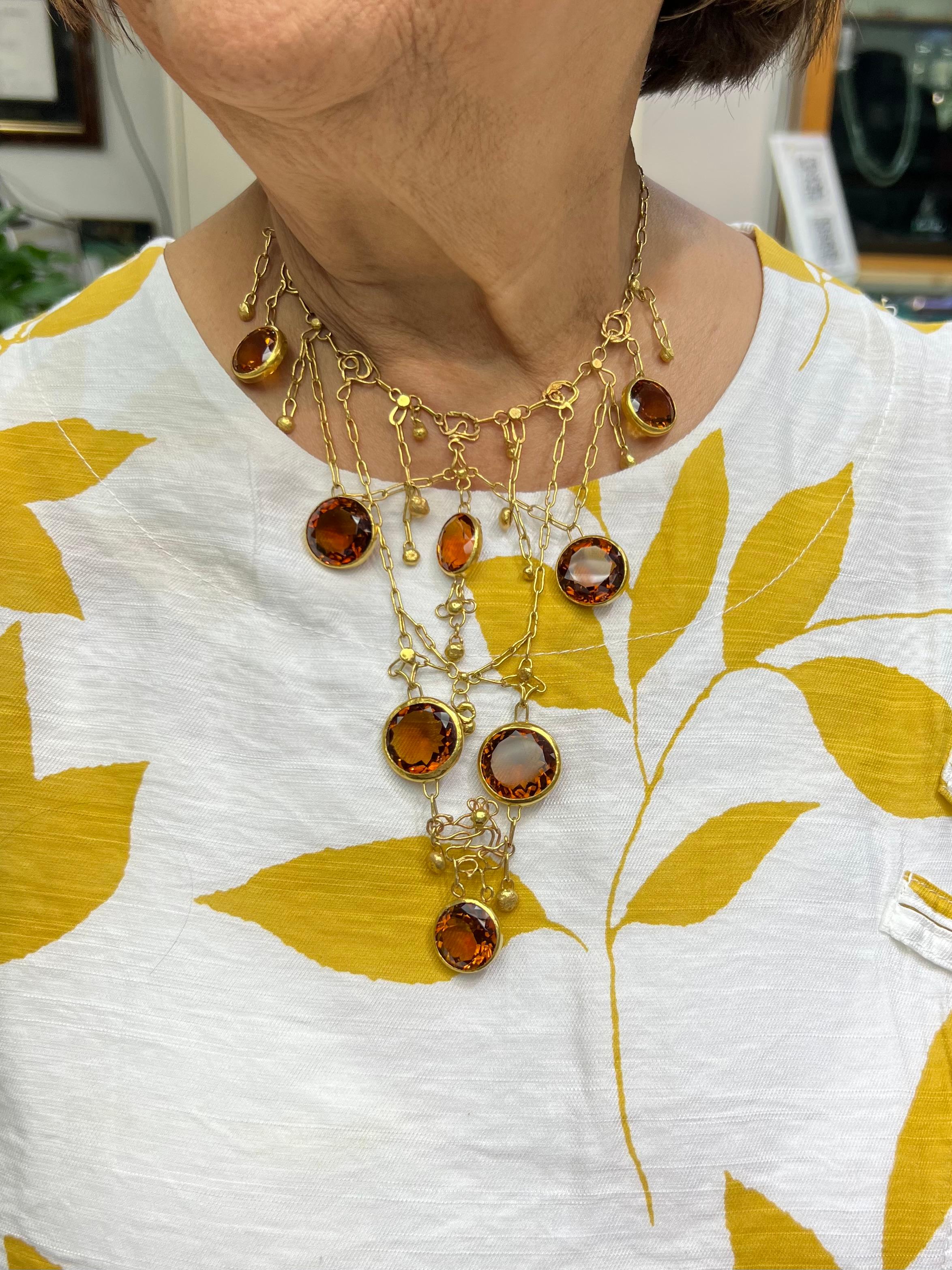 Brutalistische handgefertigte Bib-Halskette aus Gelbgold, Citrin, 1960er Jahre Damen im Angebot