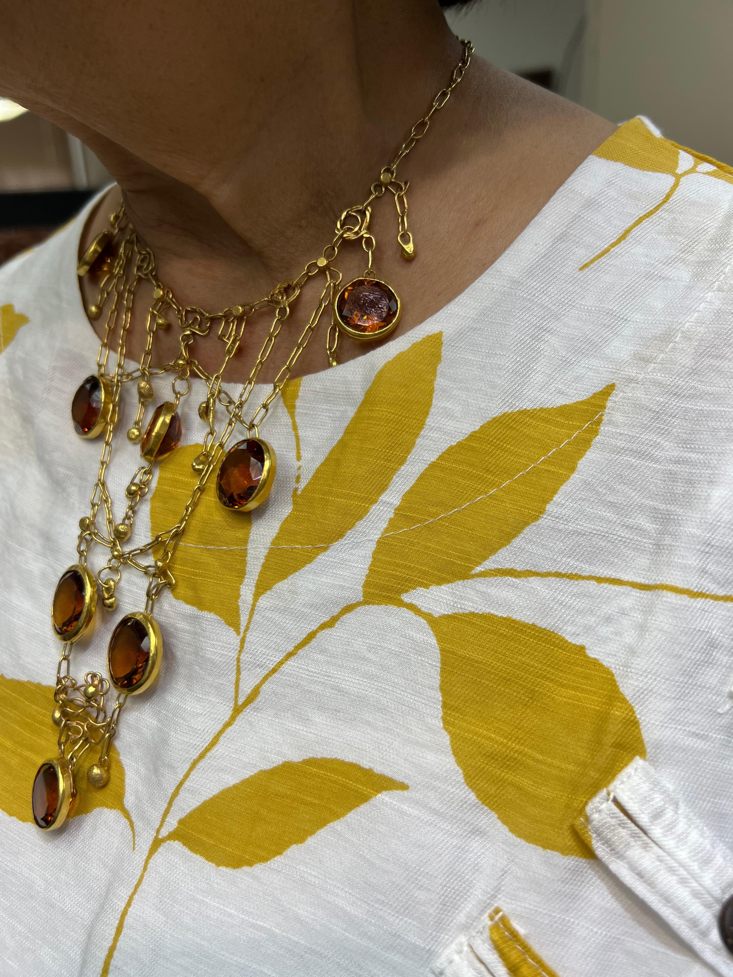 Brutalistische handgefertigte Bib-Halskette aus Gelbgold, Citrin, 1960er Jahre im Angebot 1
