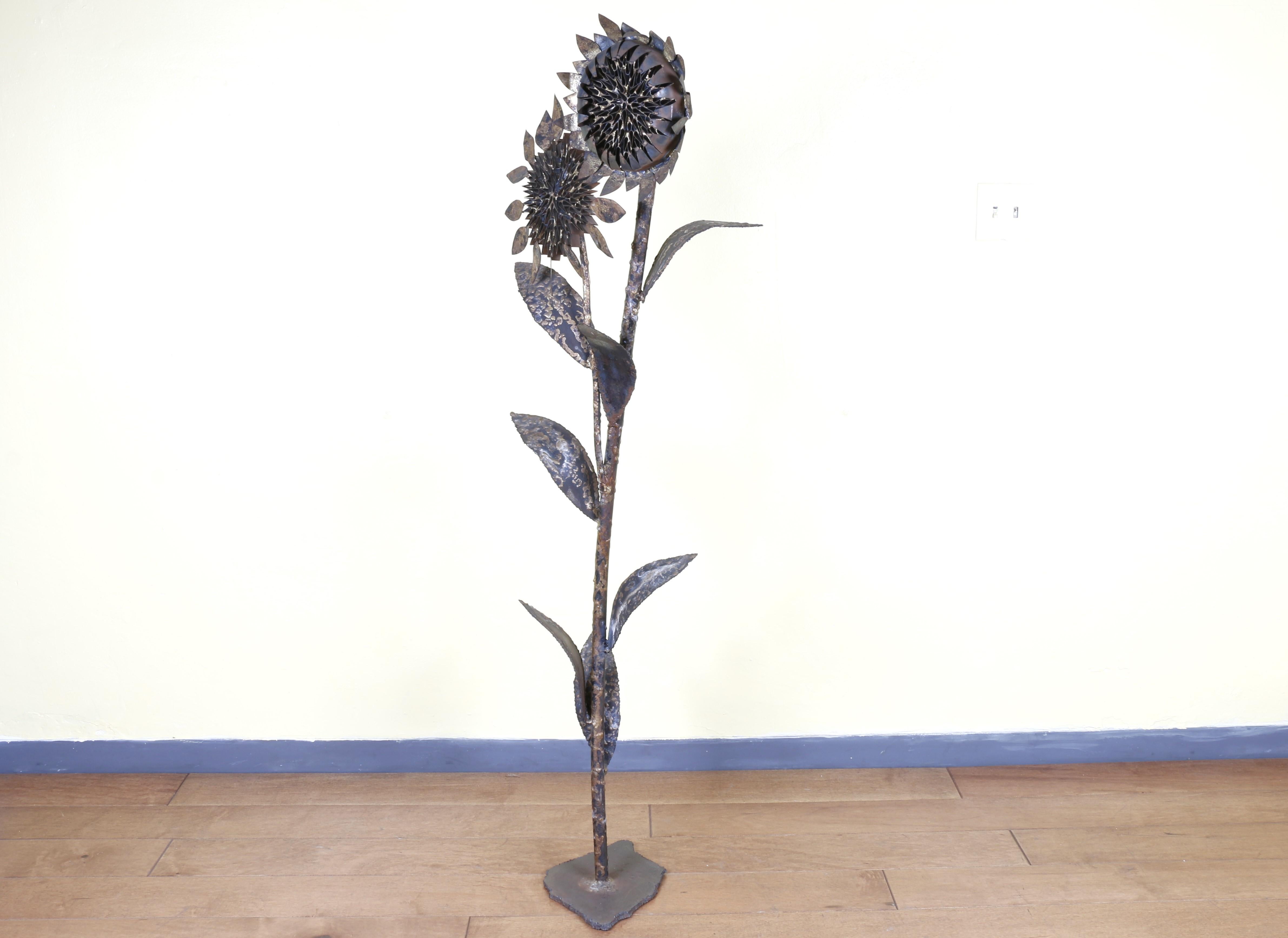 Mid-20th Century 1960’s Brutalist Iron Tall Sunflower Sculpture For Sale