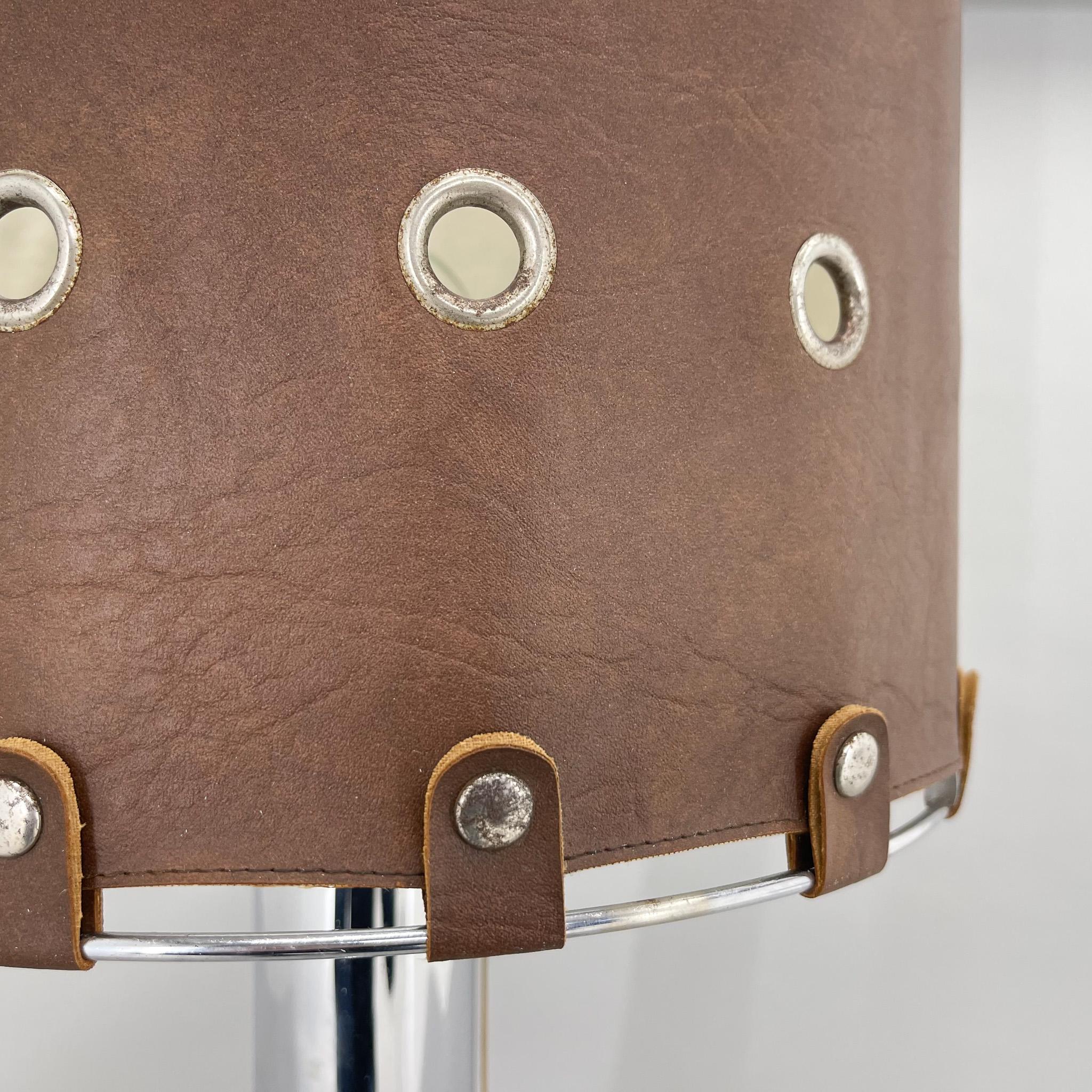 1960's Brutalist Italian Leather & Chrome Table Lamp 4