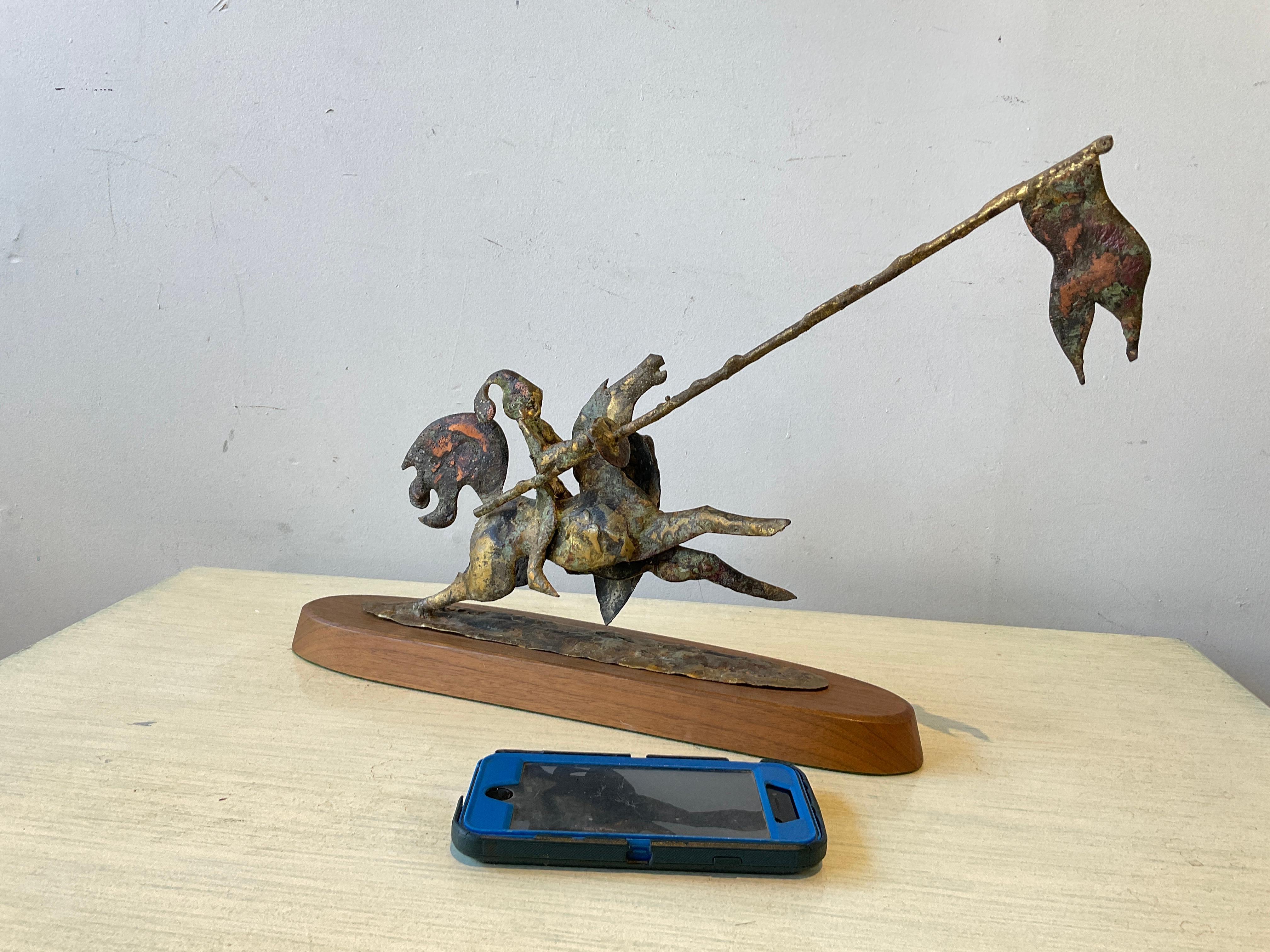 1960s Brutalist Knight On Horse Metal Sculpture  In Good Condition For Sale In Tarrytown, NY