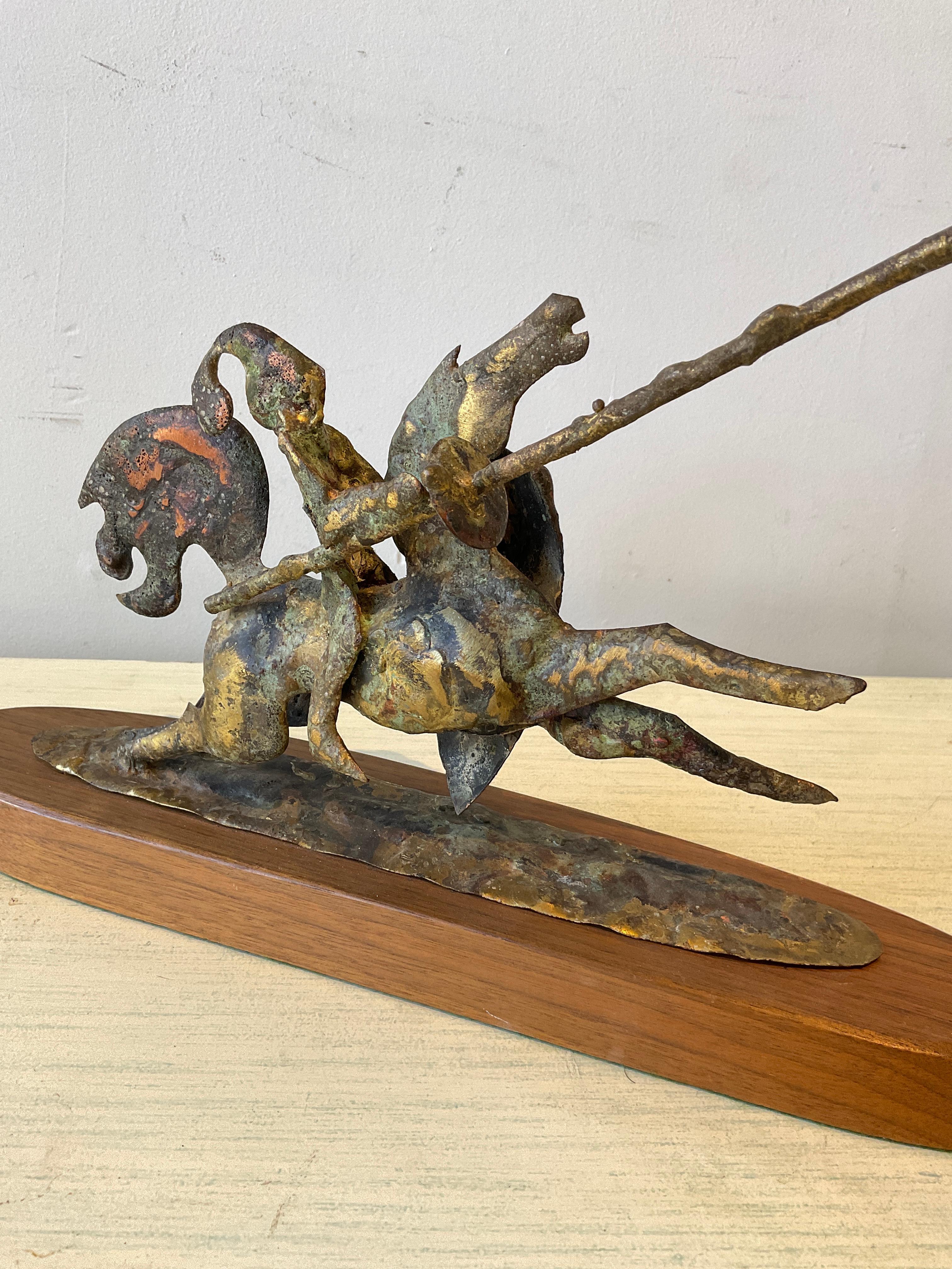 Mid-20th Century 1960s Brutalist Knight On Horse Metal Sculpture  For Sale