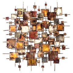 1960s Brutalist Mixed Metal Squares Welder Wall Art Mid-Century Geometric