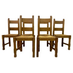 1960S Brutalist Oak And Rush Dining Chairs