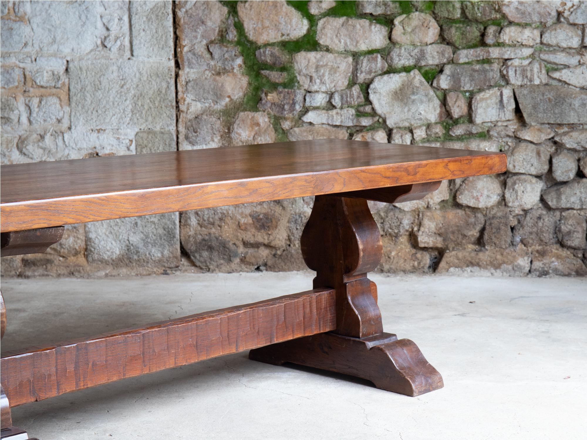 French 1960s Brutalist Oak Dining Table