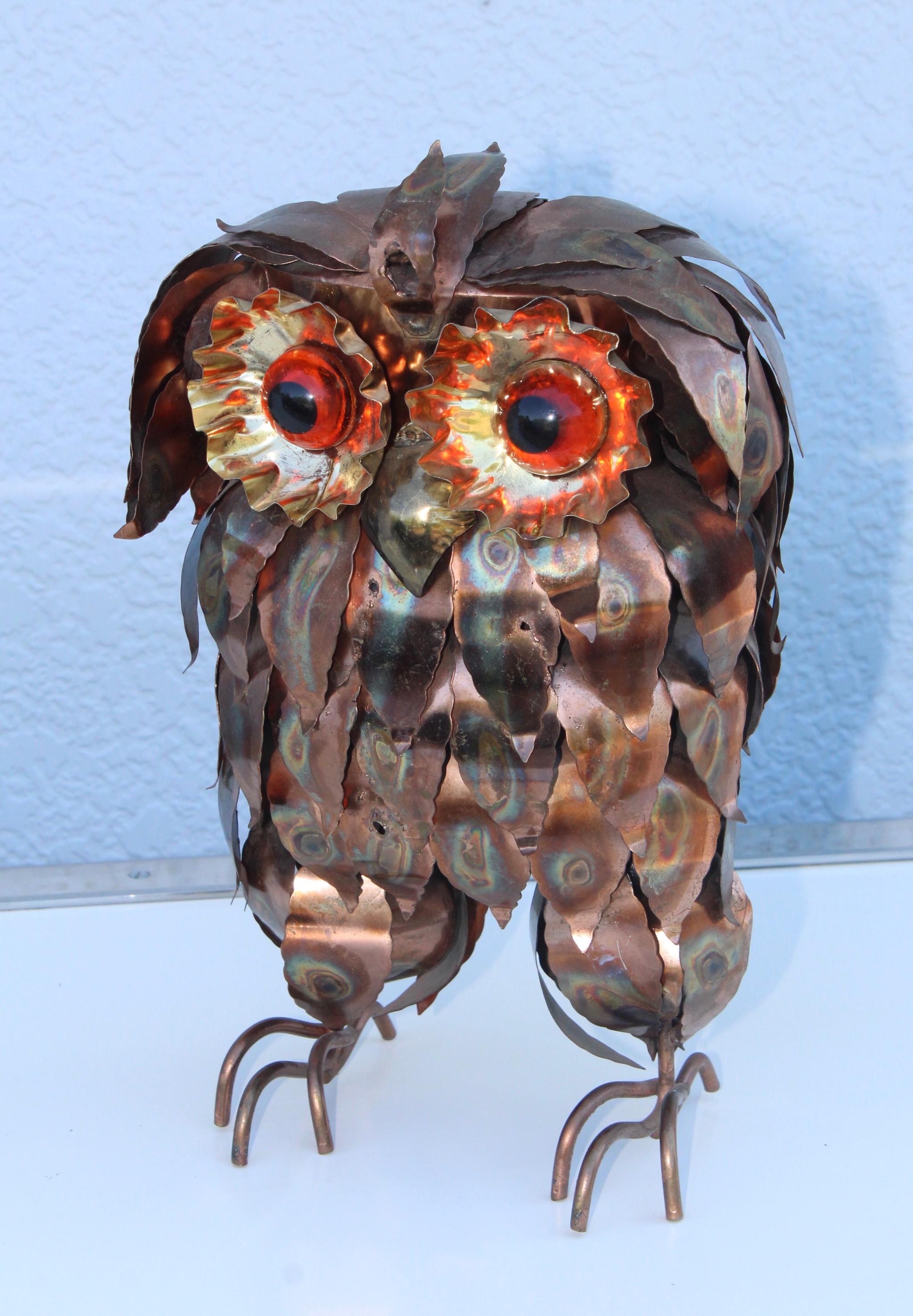 1960s Brutalist metal owl decorative sculpture.