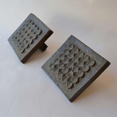 1960s Brutalist Pair of Bronze Push and Pull Door Handles with Geometric Relief