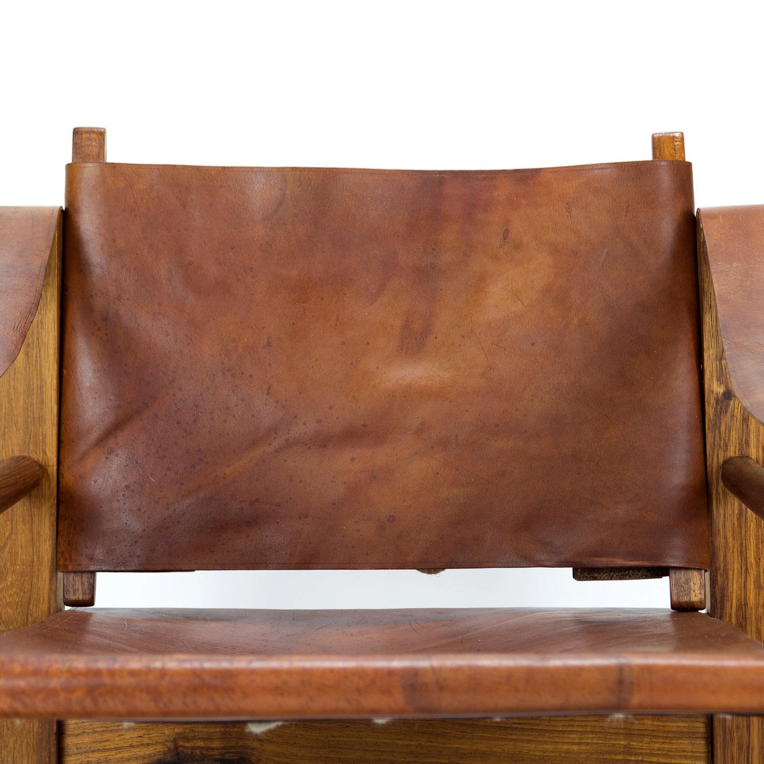 1960s Brutalist Safari Chair in Teak and Leather For Sale 4