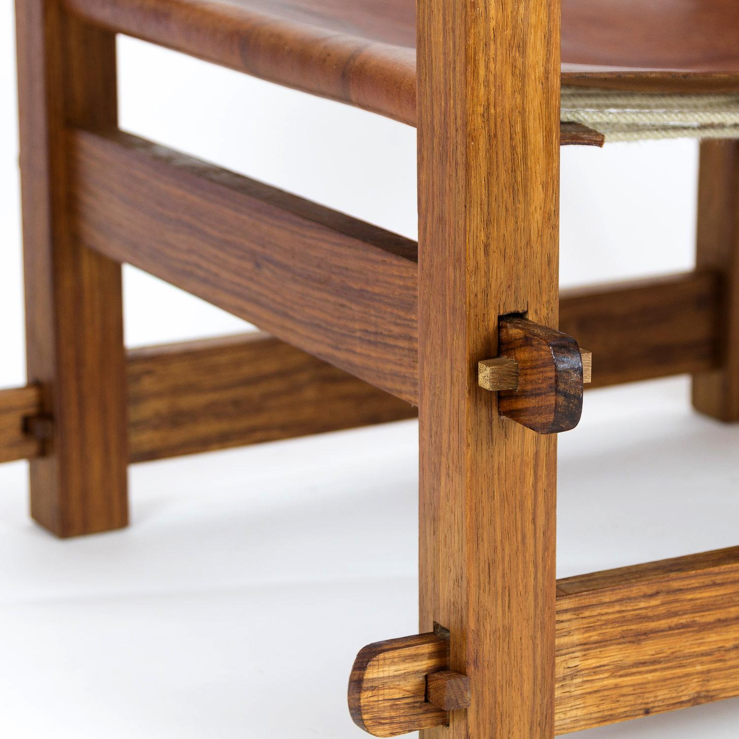 Mid-20th Century 1960s Brutalist Safari Chair in Teak and Leather For Sale