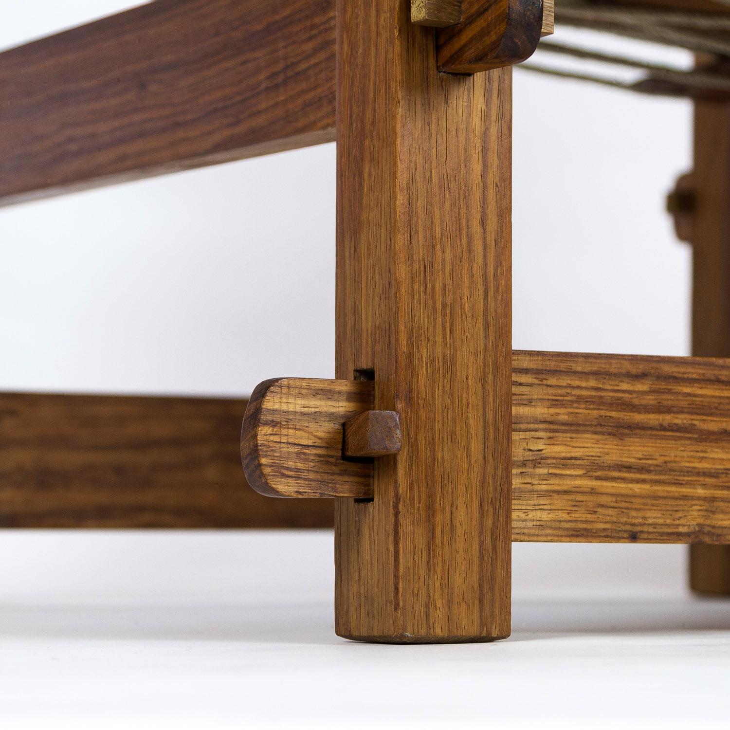 1960s Brutalist Safari Chair in Teak and Leather For Sale 1
