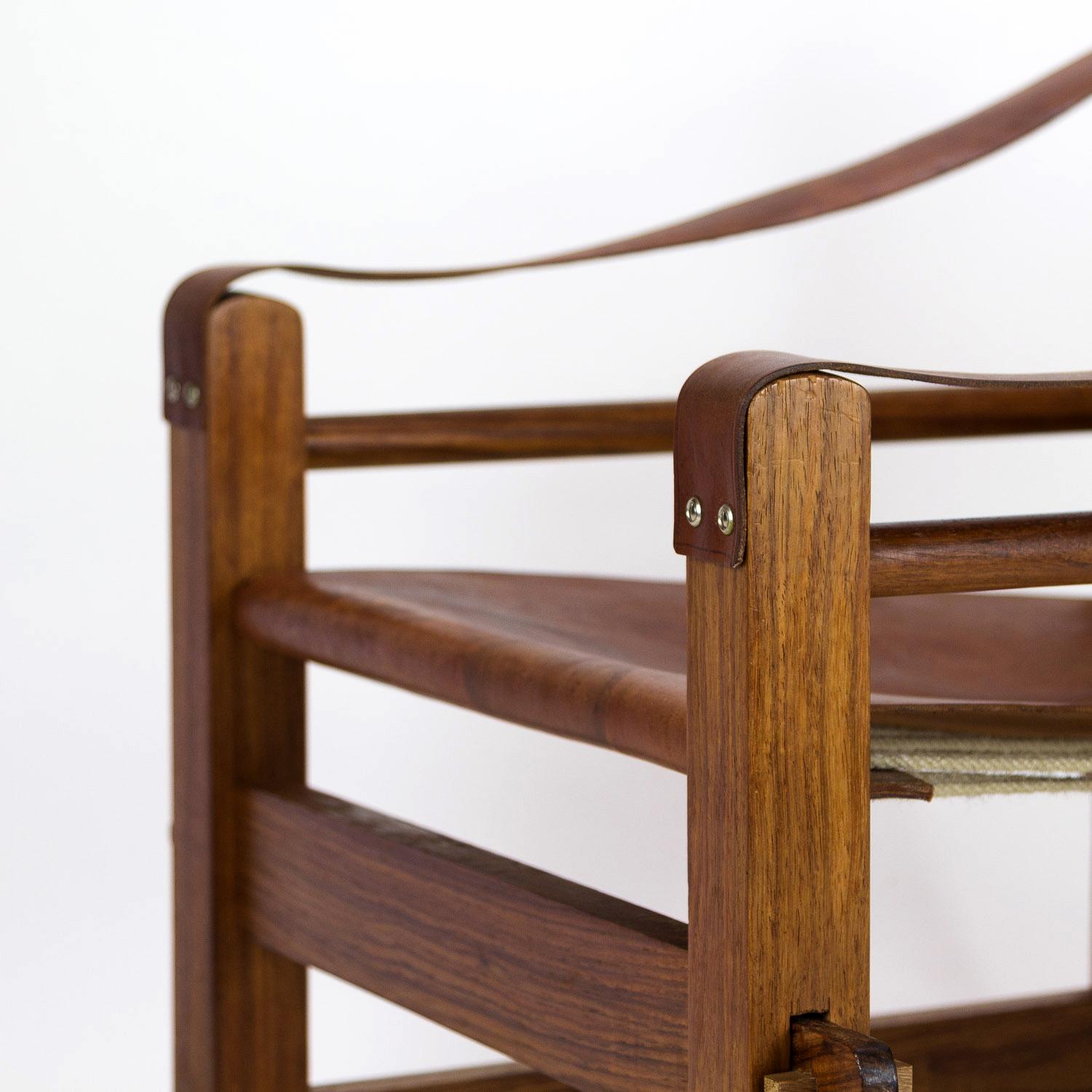 1960s Brutalist Safari Chair in Teak and Leather For Sale 2
