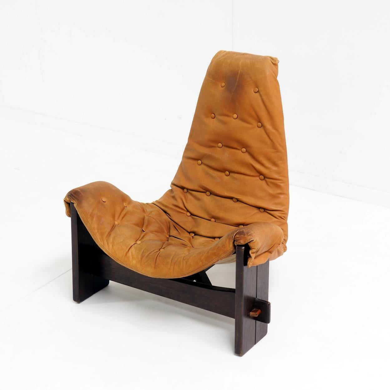 Leather 1960s Brutalist Sling Lounge Chair in Full Original Condition