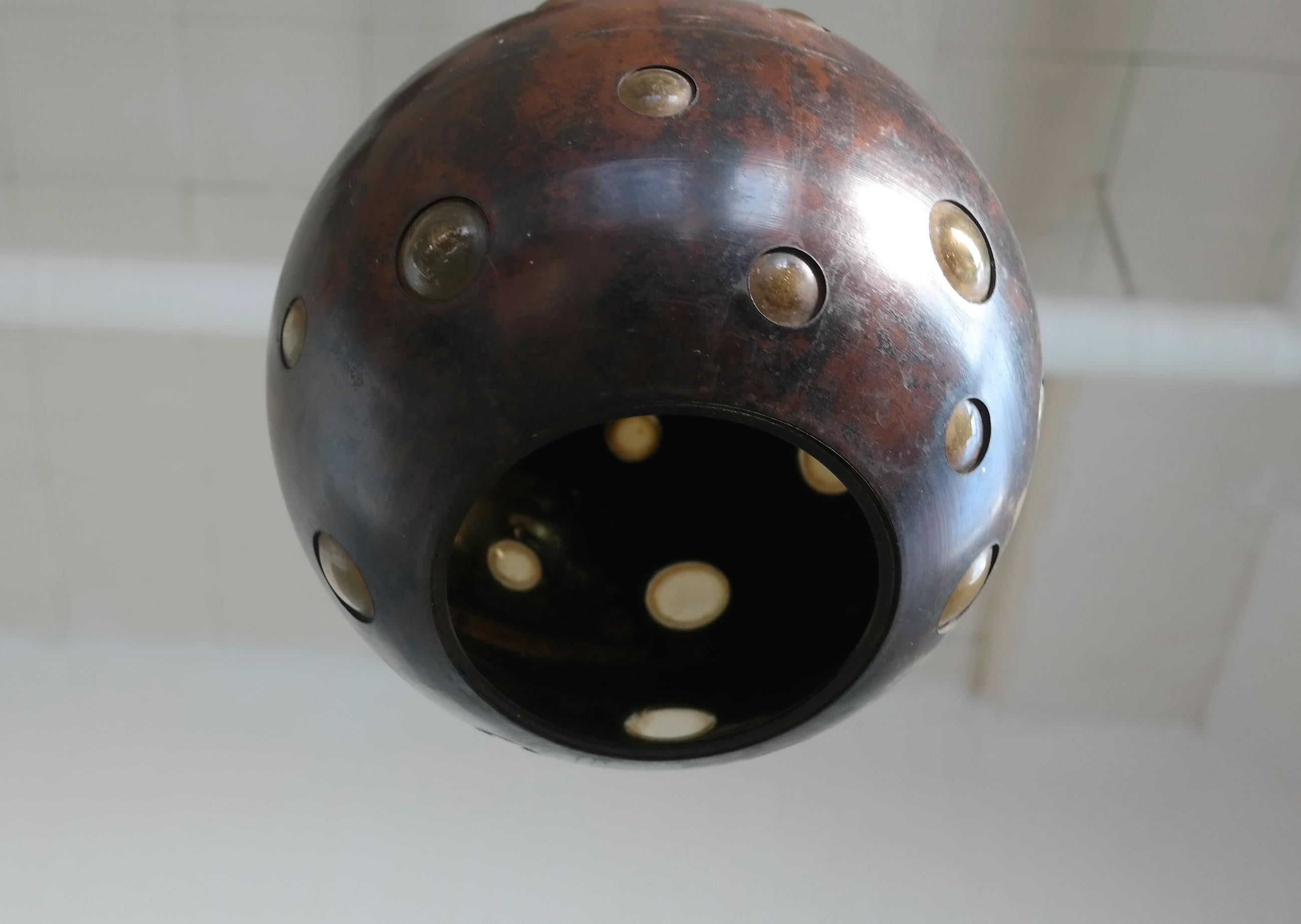 Dutch 1960s Brutalist Spherical Copper and Glass Pendant Lamps by Nanny Still for RAAK