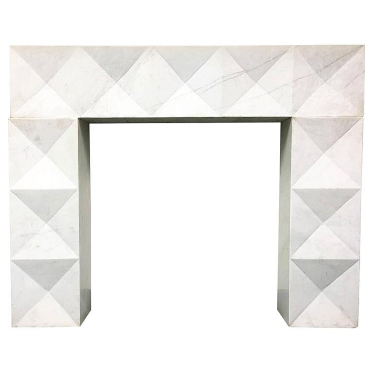 1960s Brutalist Style Mantel in Carrara Marble in Style of De Coene Frères