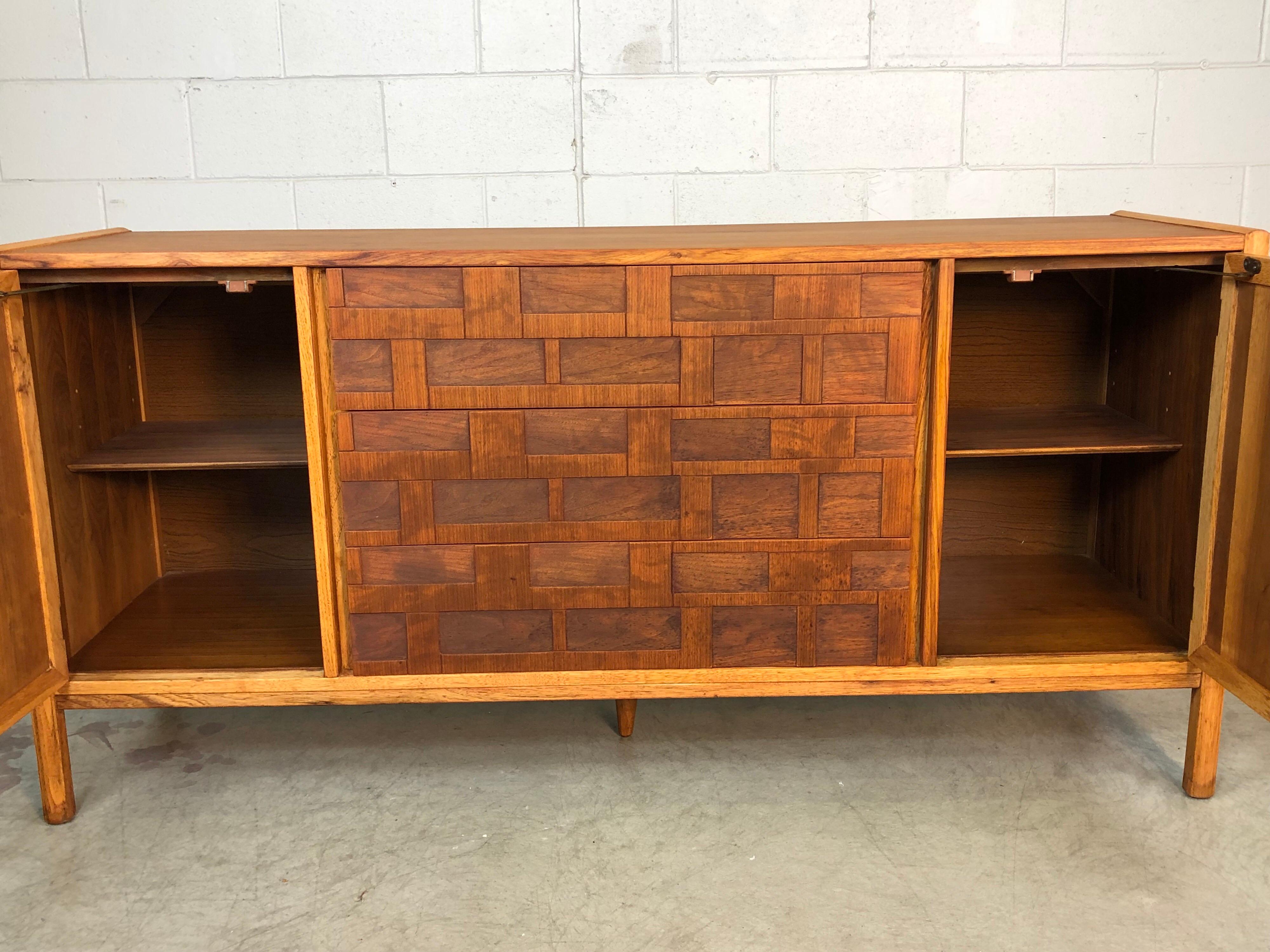 1960s Brutalist Style Walnut Credenza In Good Condition In Amherst, NH