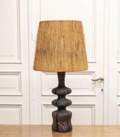 1960s, Brutalist Table Lamp Made Of Driftwood with Large Shade With Jude Twine