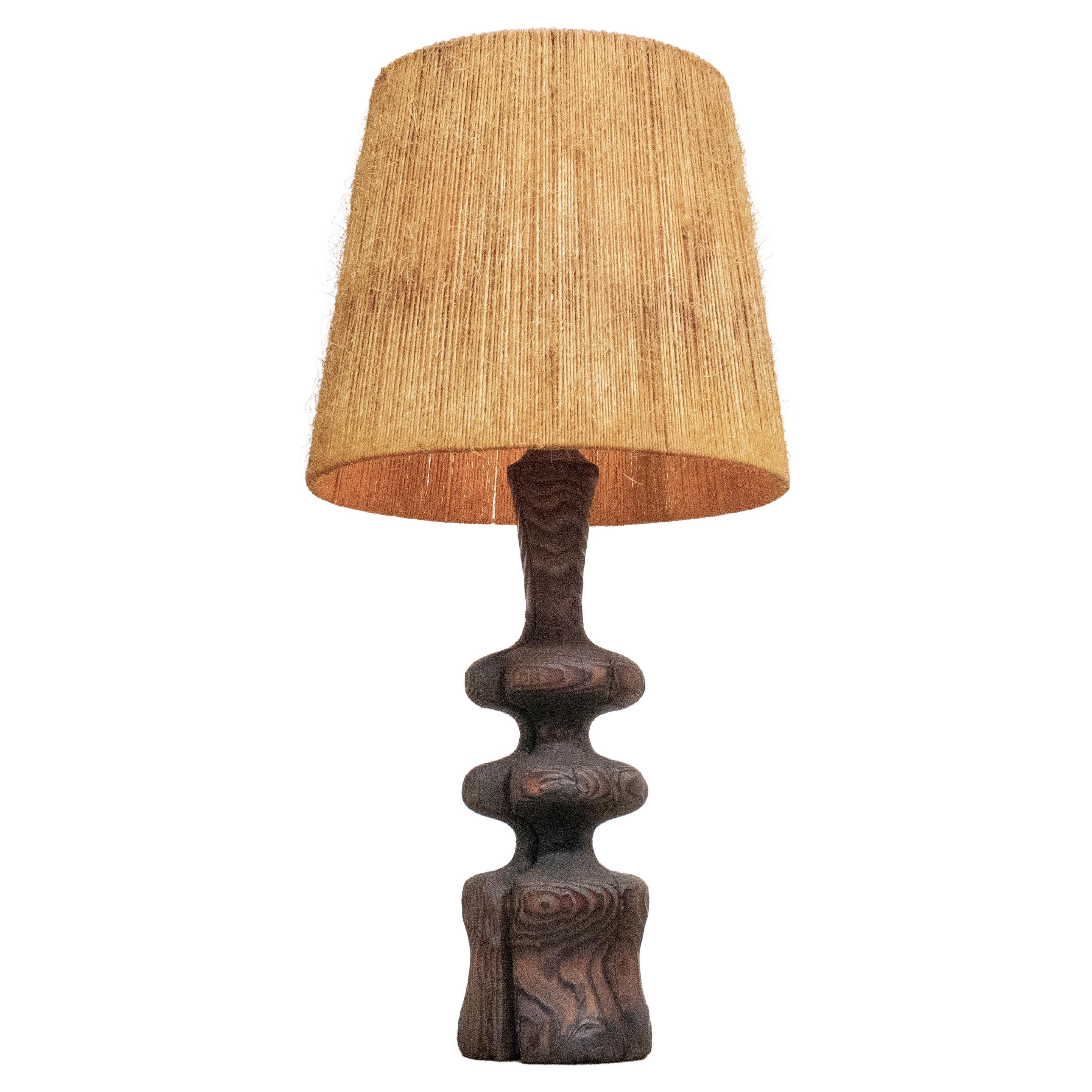 1960s, Brutalist Table Lamp Made Of Driftwood with Large Shade With Jude Twine For Sale