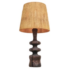 1960s, Brutalist Table Lamp Made Of Driftwood with Large Shade With Jude Twine