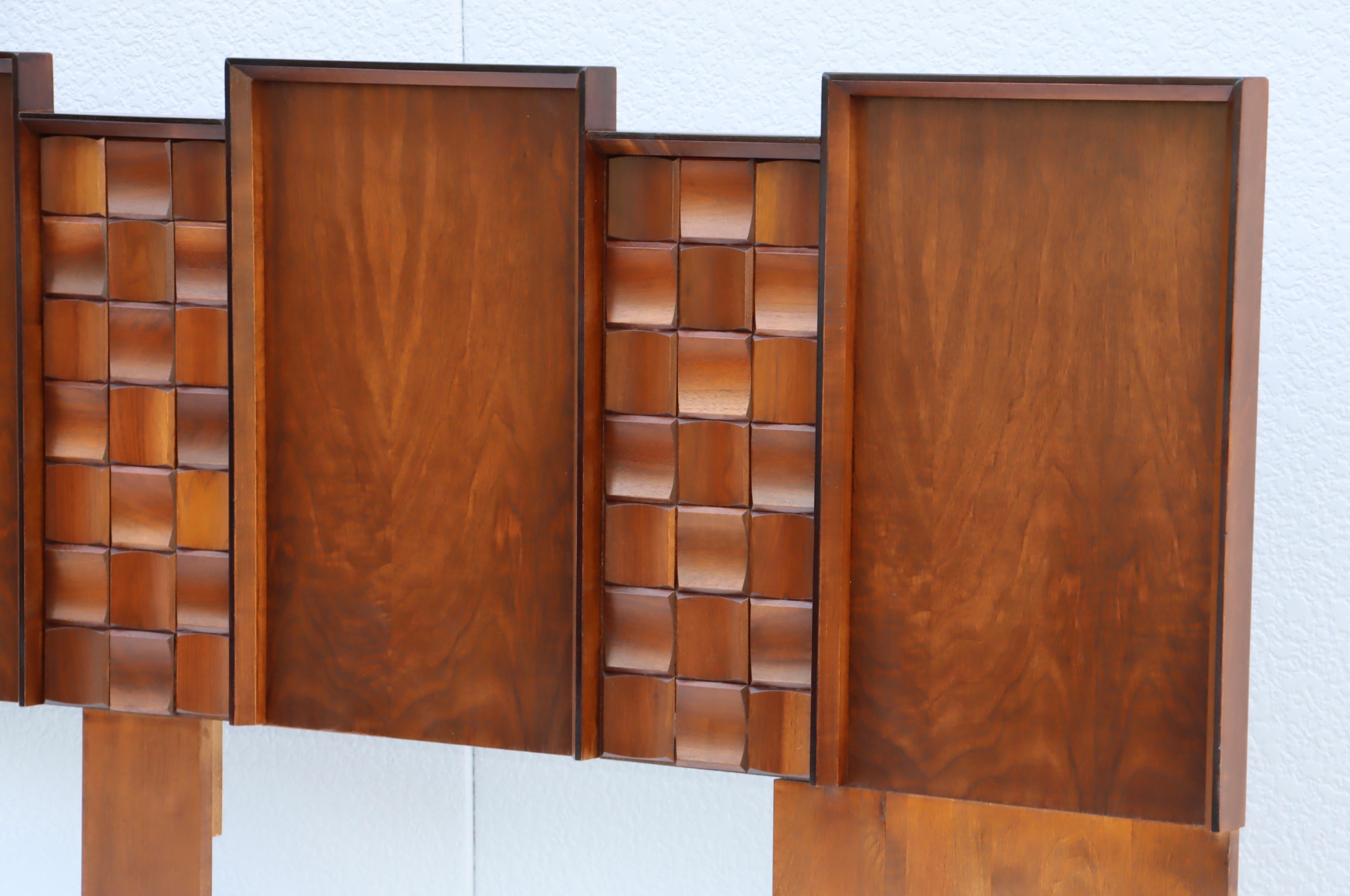 Canadian 1960's Brutalist Walnut King Size Headboard From Canada