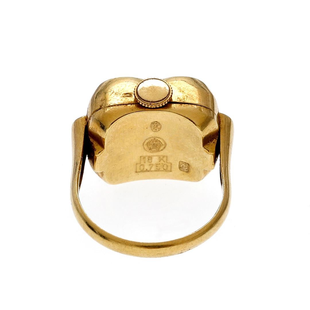 1960s Bucherer 18 Karat Gold Ring Watch In Good Condition In Malmö, SE