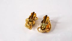 1960s Bulgari Inspired Blue & Green Crystal 18k Gold Plated Clip-On Earrings