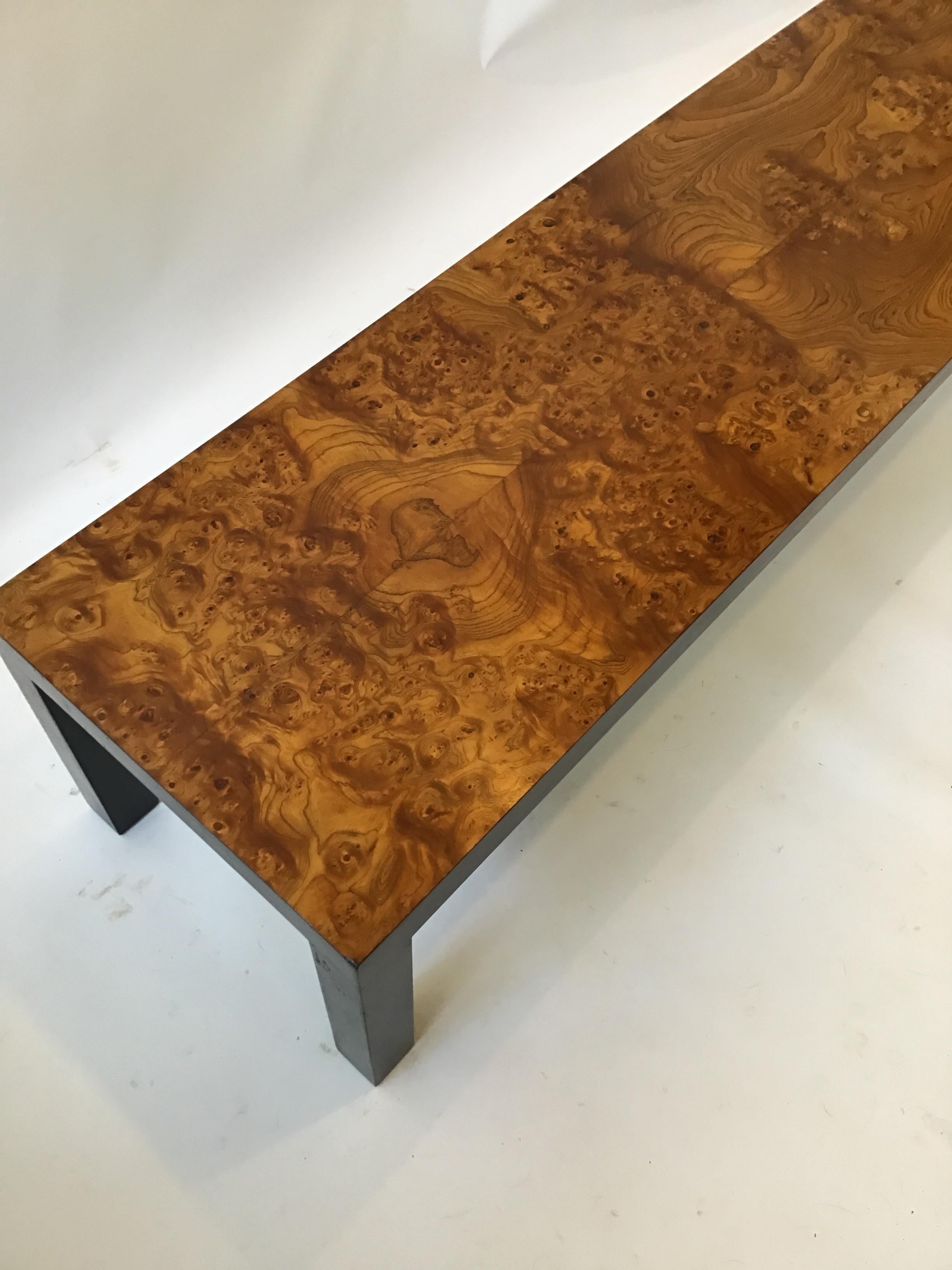 Mid-20th Century 1960s Burl Wood Parsons Style Coffee Table