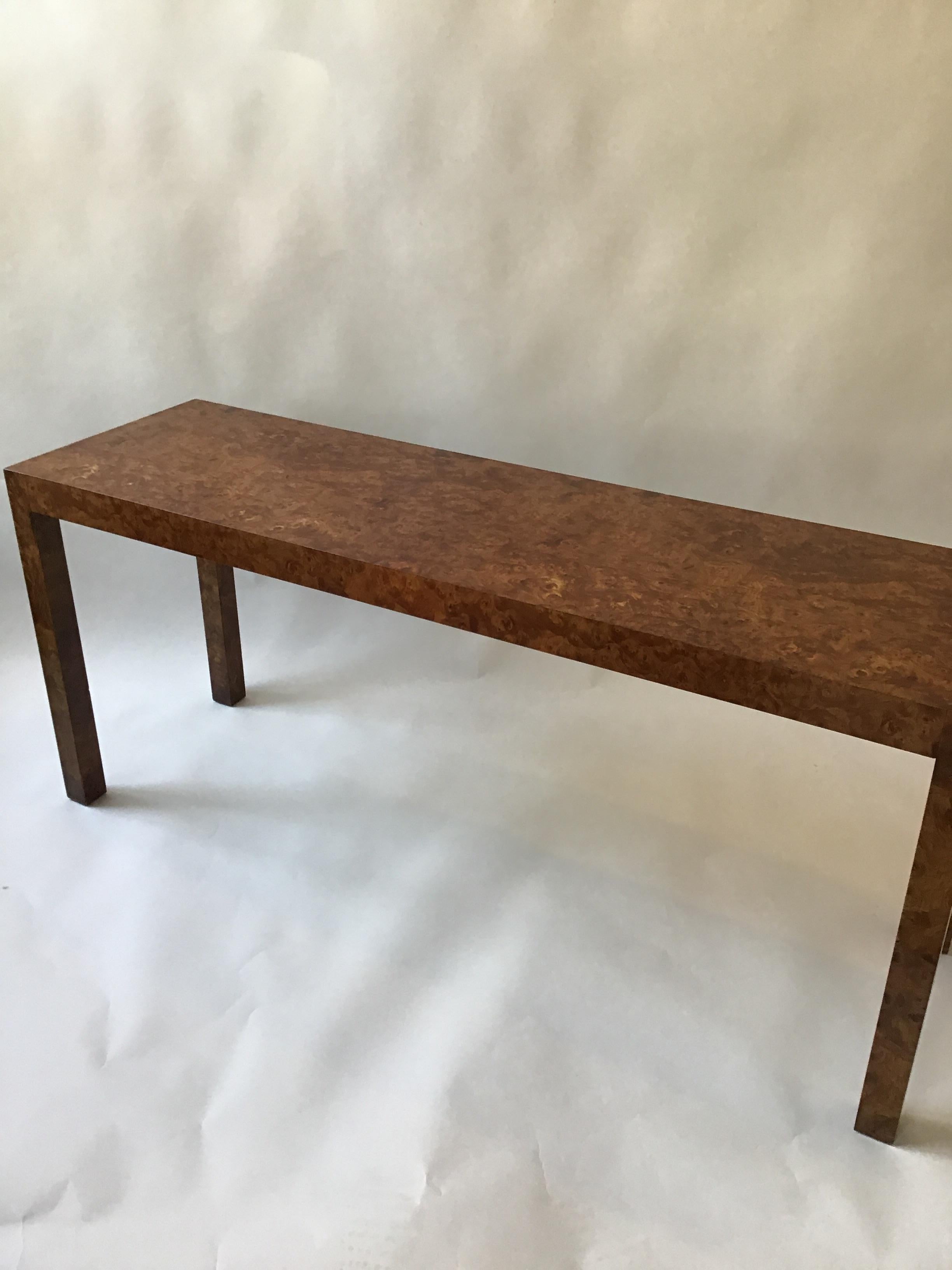 1960s Burled Wood Parsons Console Table  1