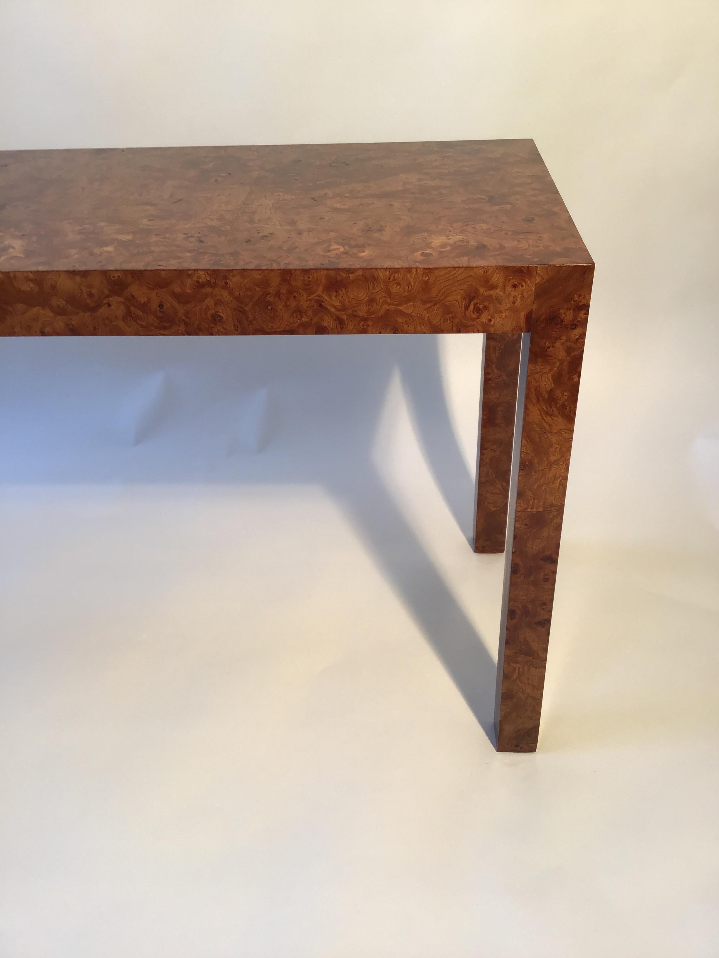 1960s Burled Wood Parsons Console Table  3